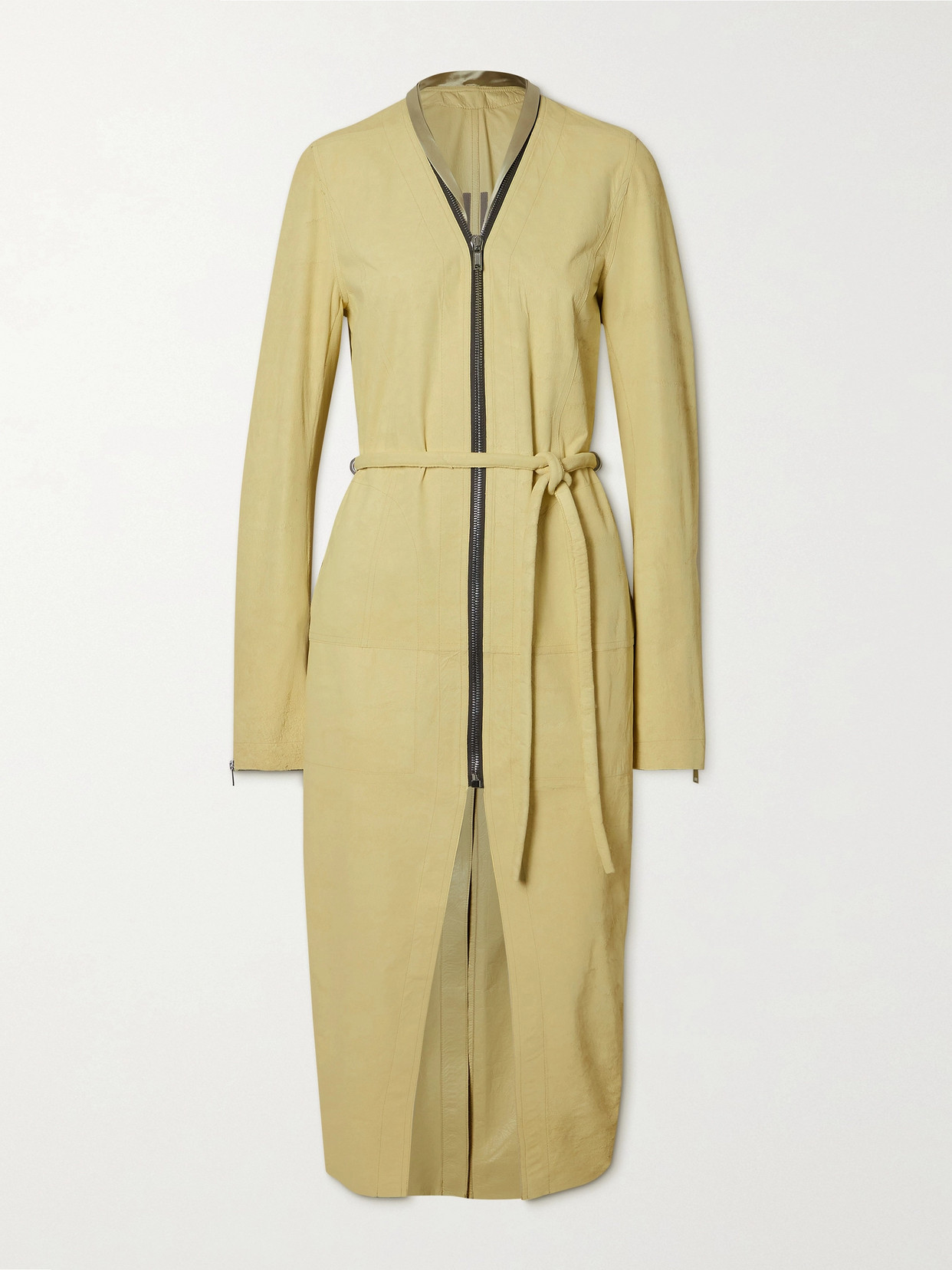 Rick Owens Klaus Belted Distressed Leather Coat In Beige ModeSens