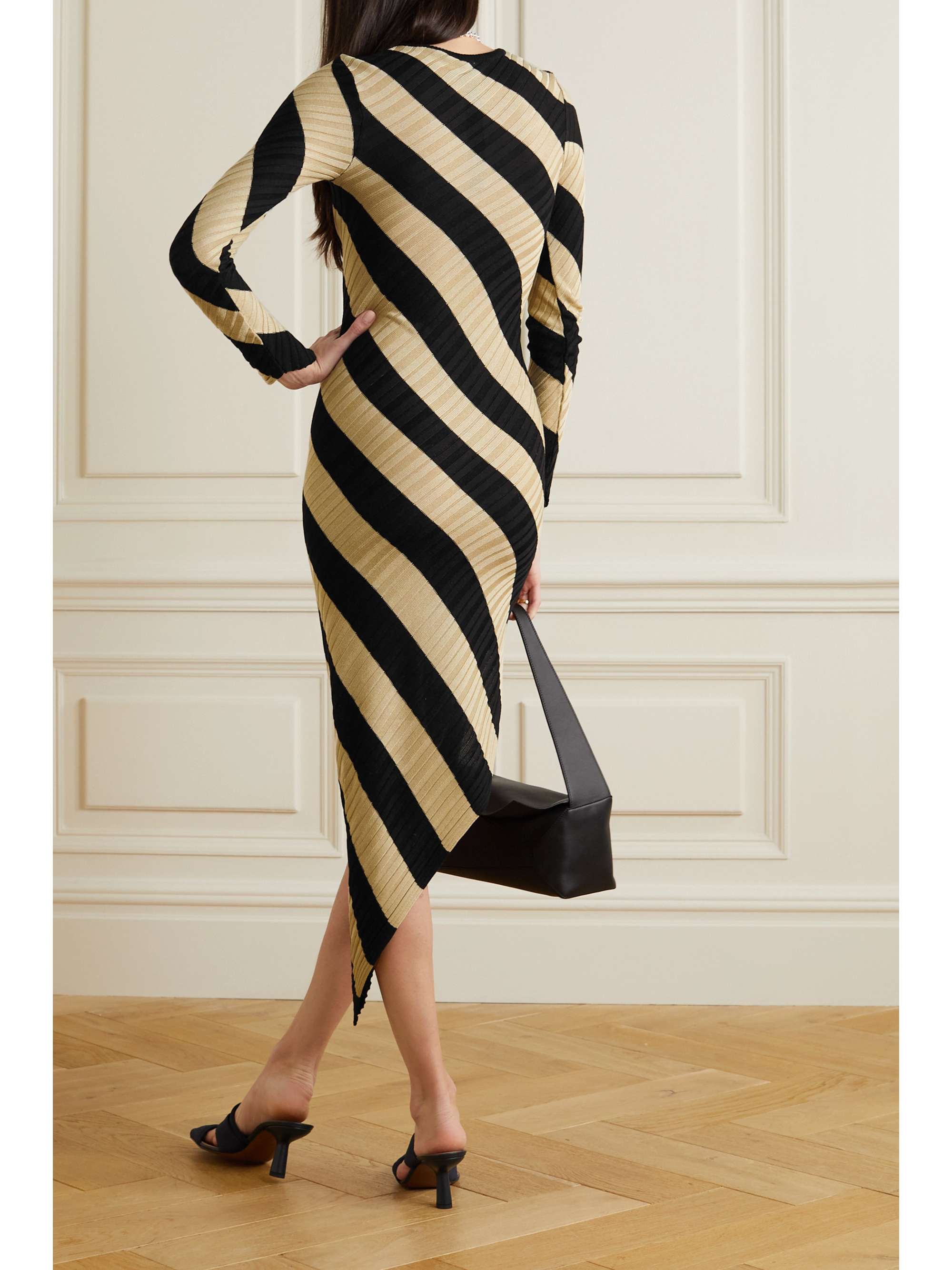 PETAR PETROV Adon asymmetric striped ribbed silk dress