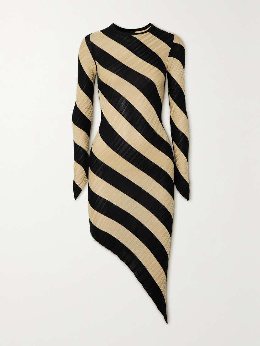 Petar Petrov Adon Asymmetric Striped Ribbed Silk Dress