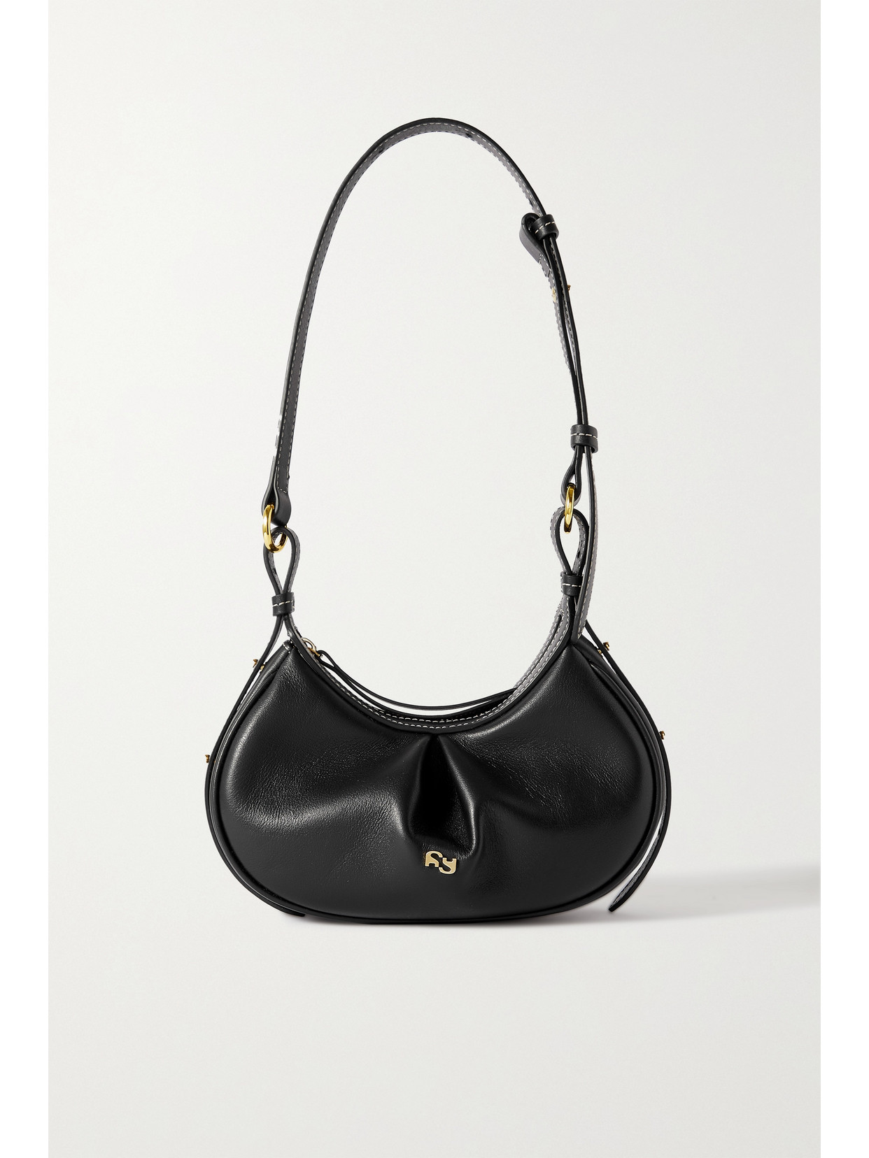 Yuzefi Bean Shoulder Bag In Black Leather In Black