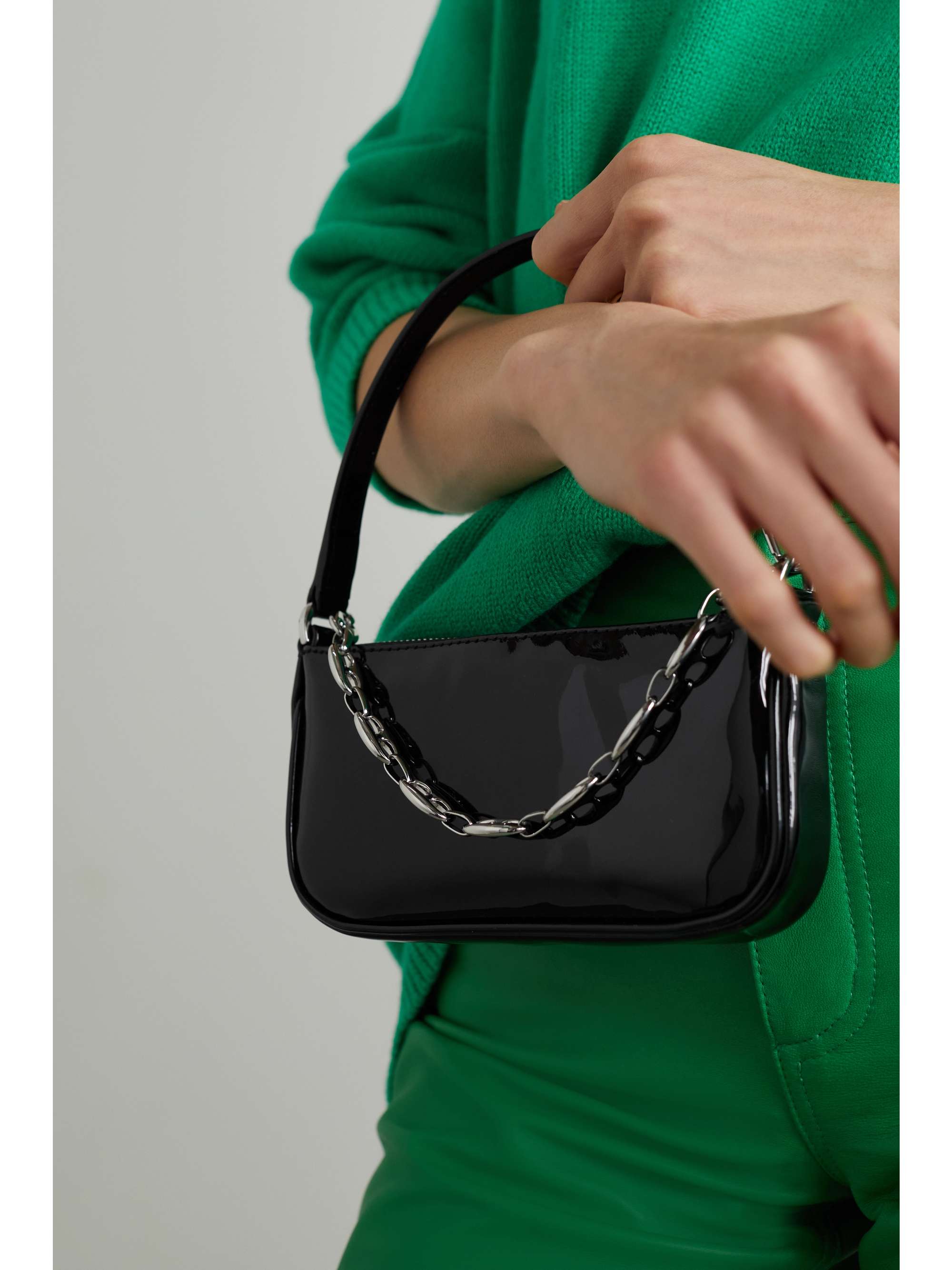 Black Rachel mini chain-embellished patent-leather shoulder bag ...