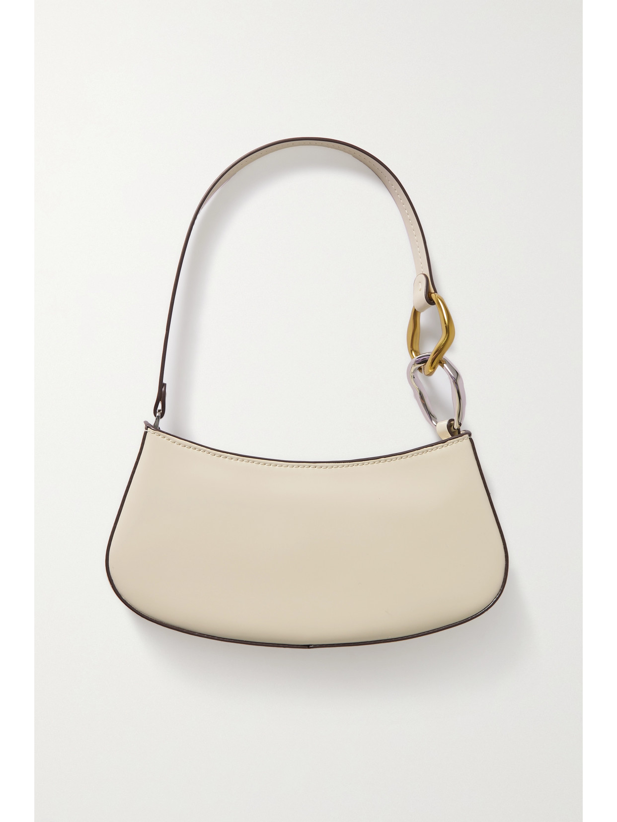Staud Ollie Glossed-leather Shoulder Bag In Cream
