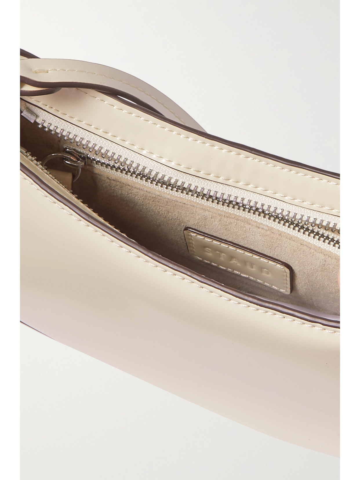 Staud Ollie Glossed-leather Shoulder Bag In Cream