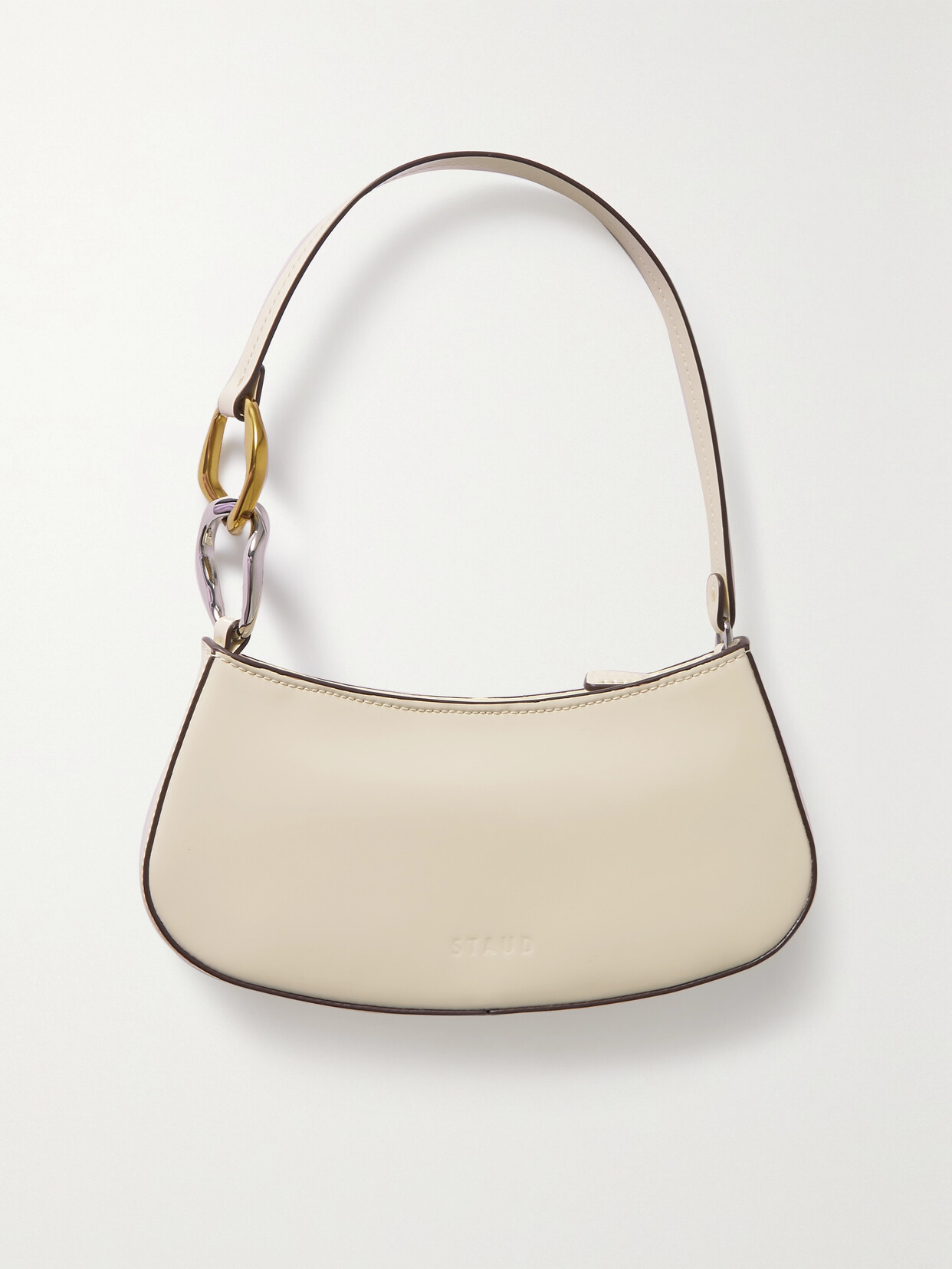 Staud Ollie Glossed-leather Shoulder Bag In Cream