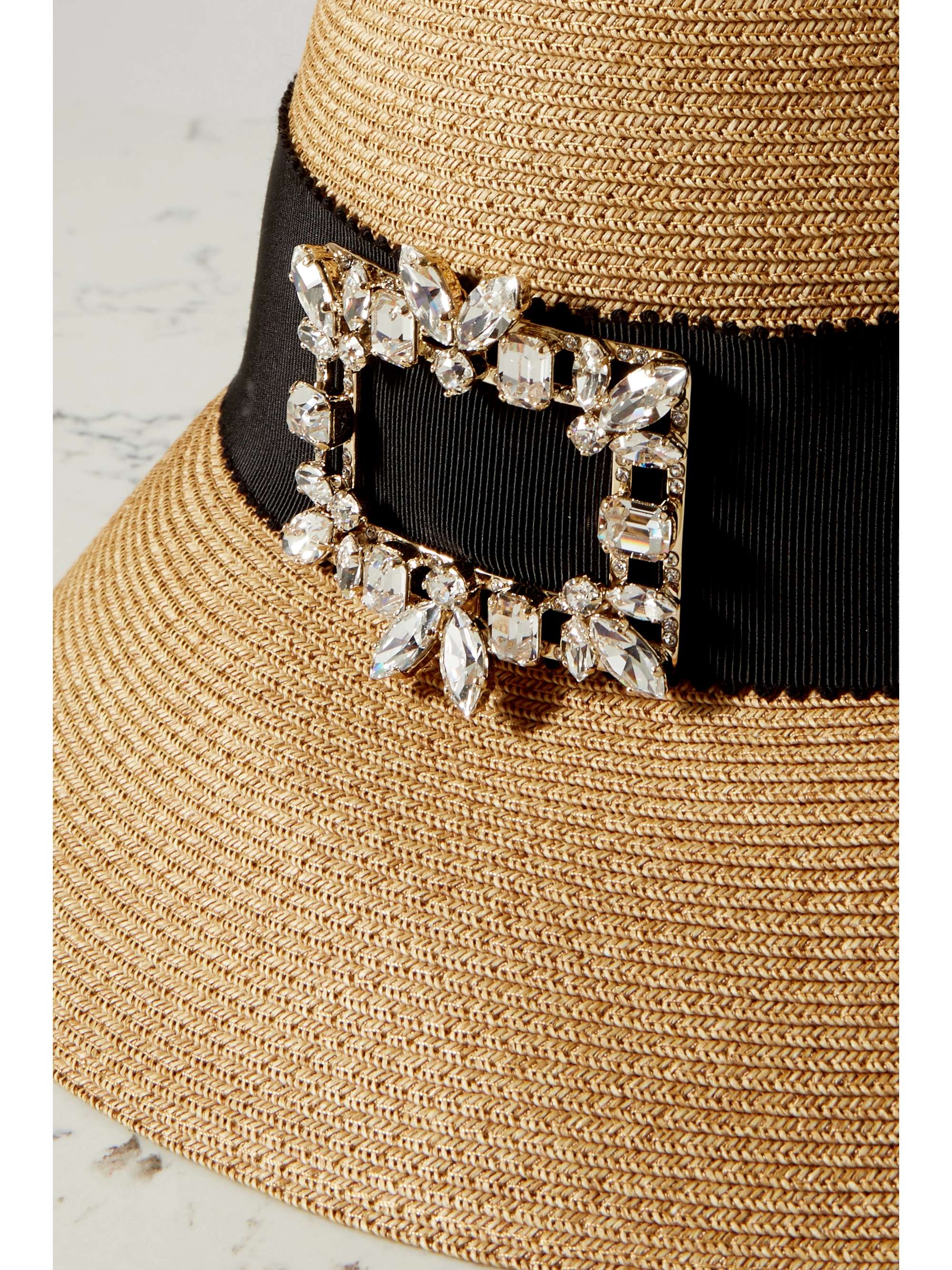 ROGER VIVIER Embellished grosgrain-trimmed straw sunhat