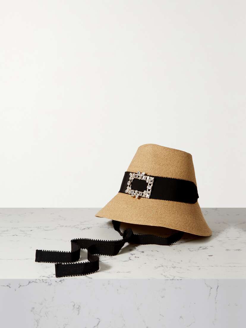 Roger Vivier Embellished Grosgrain-trimmed Straw Sunhat