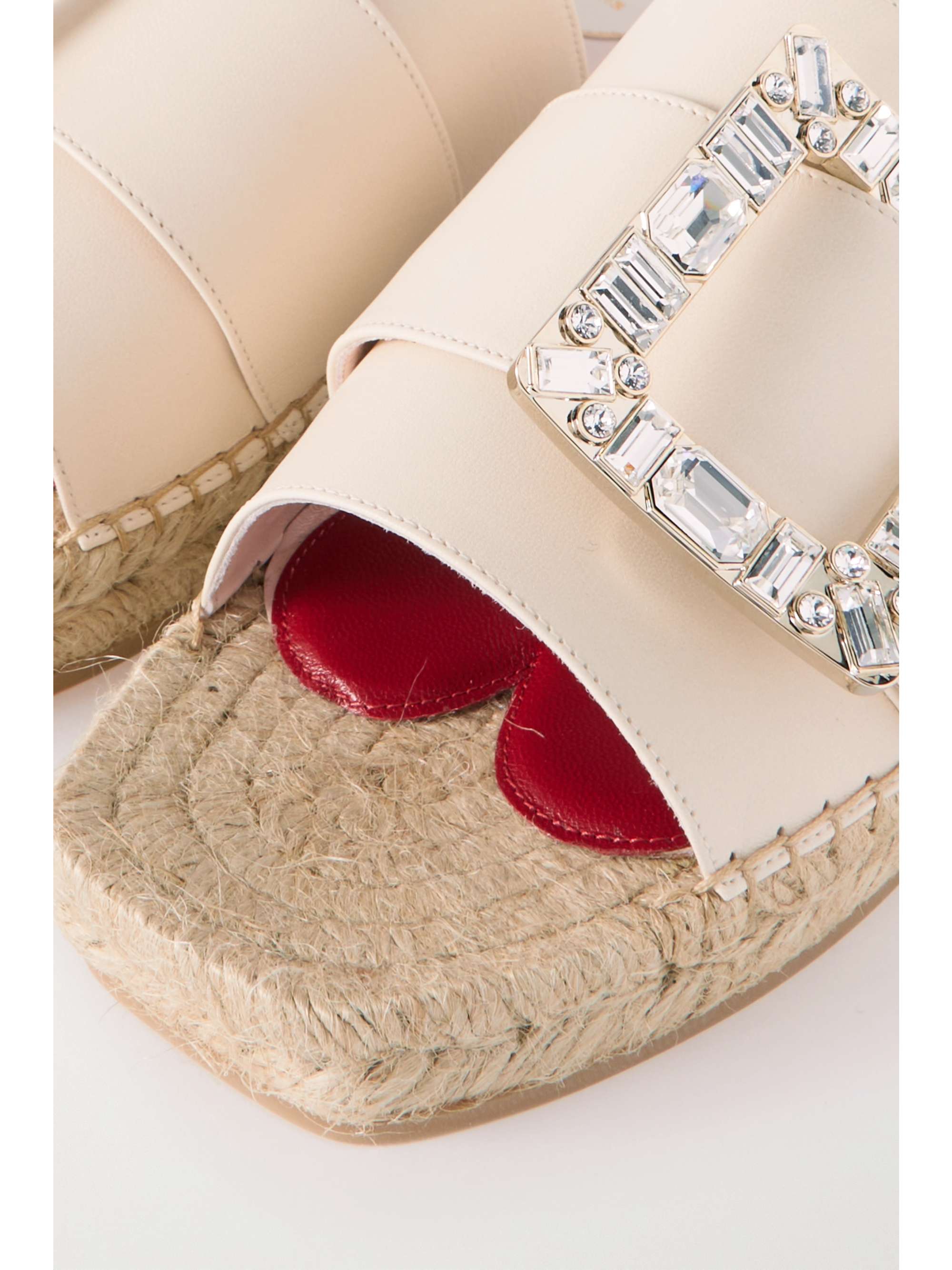 ROGER VIVIER Crystal-embellished leather espadrille slides