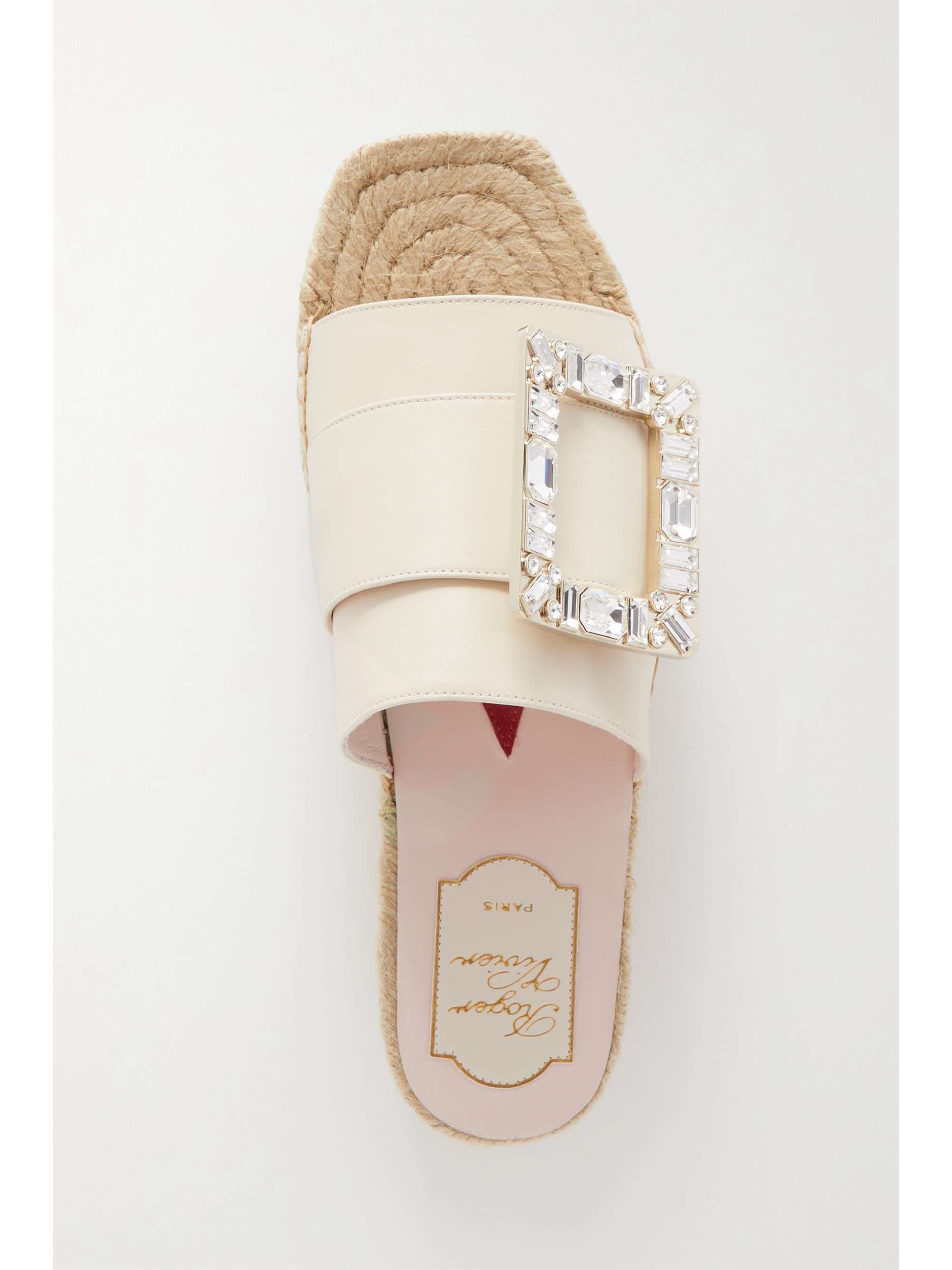 ROGER VIVIER Crystal-embellished leather espadrille slides