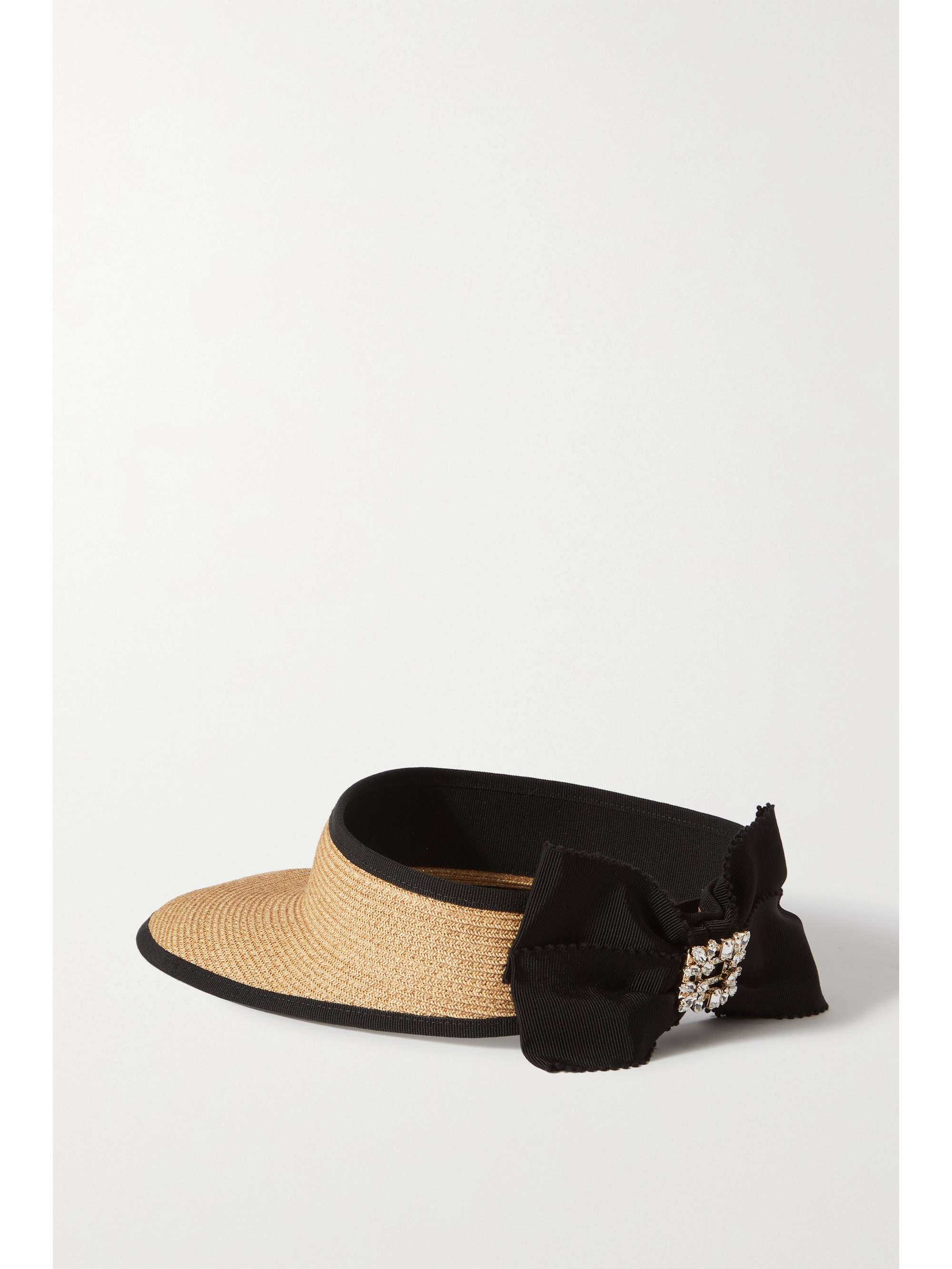 ROGER VIVIER Embellished grosgrain-trimmed straw visor
