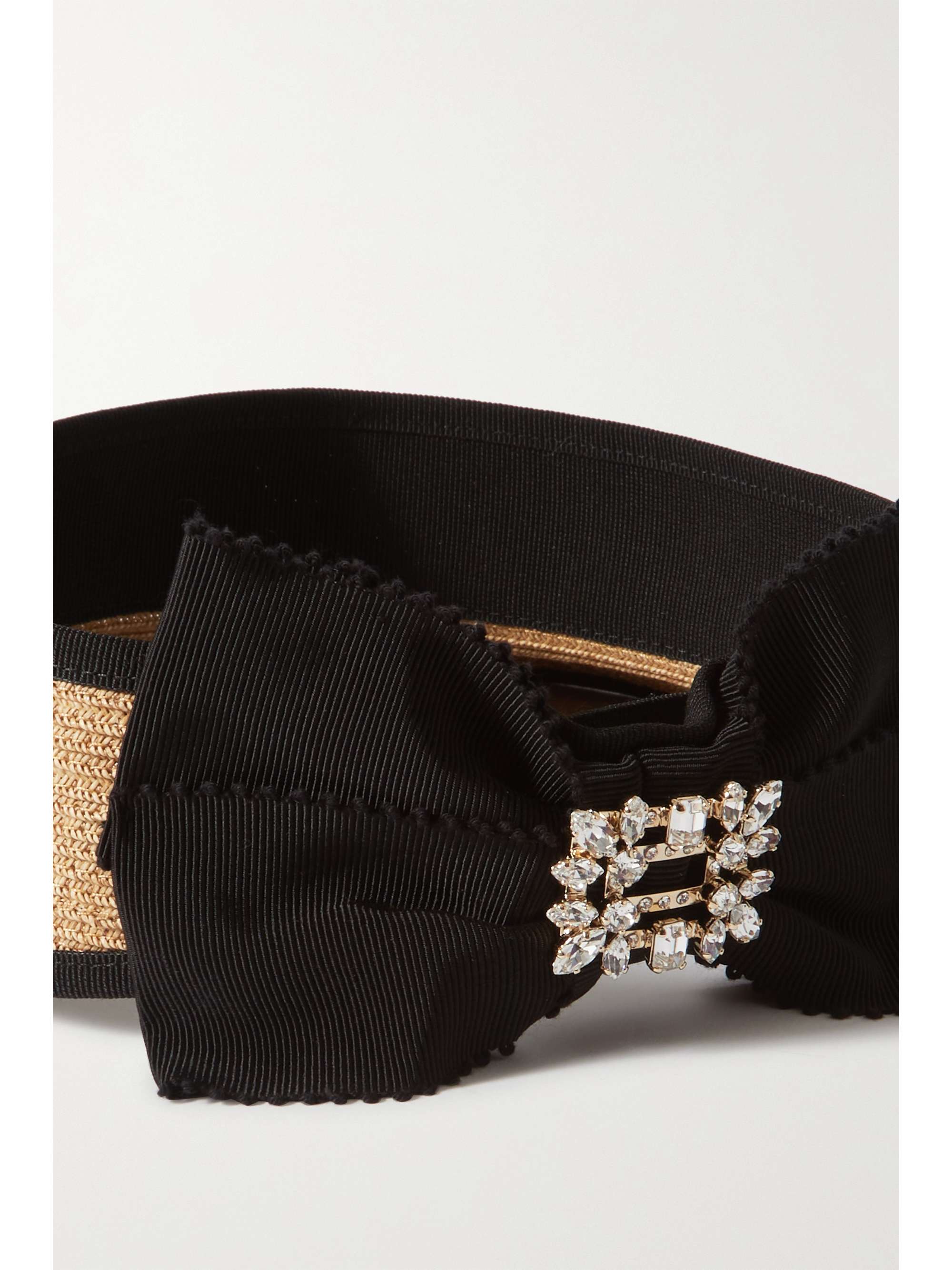 ROGER VIVIER Embellished grosgrain-trimmed straw visor