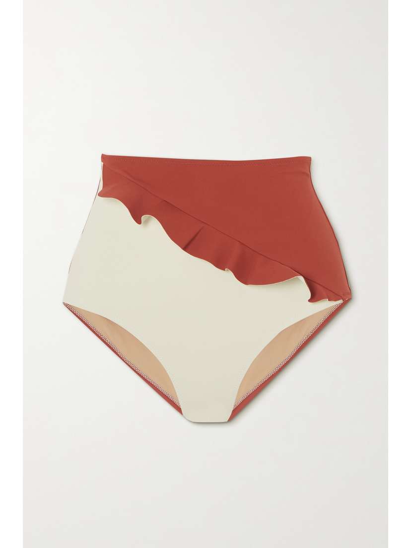 EVARAE Greta Ruffled Two-tone Stretch-econyl Bikini Briefs - x large