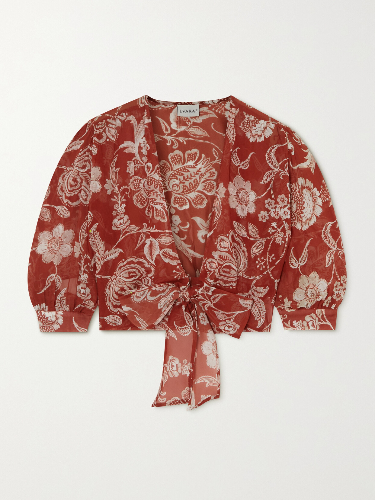 EVARAE Spirit Cropped Floral-print Organic Silk-chiffon Top - Red