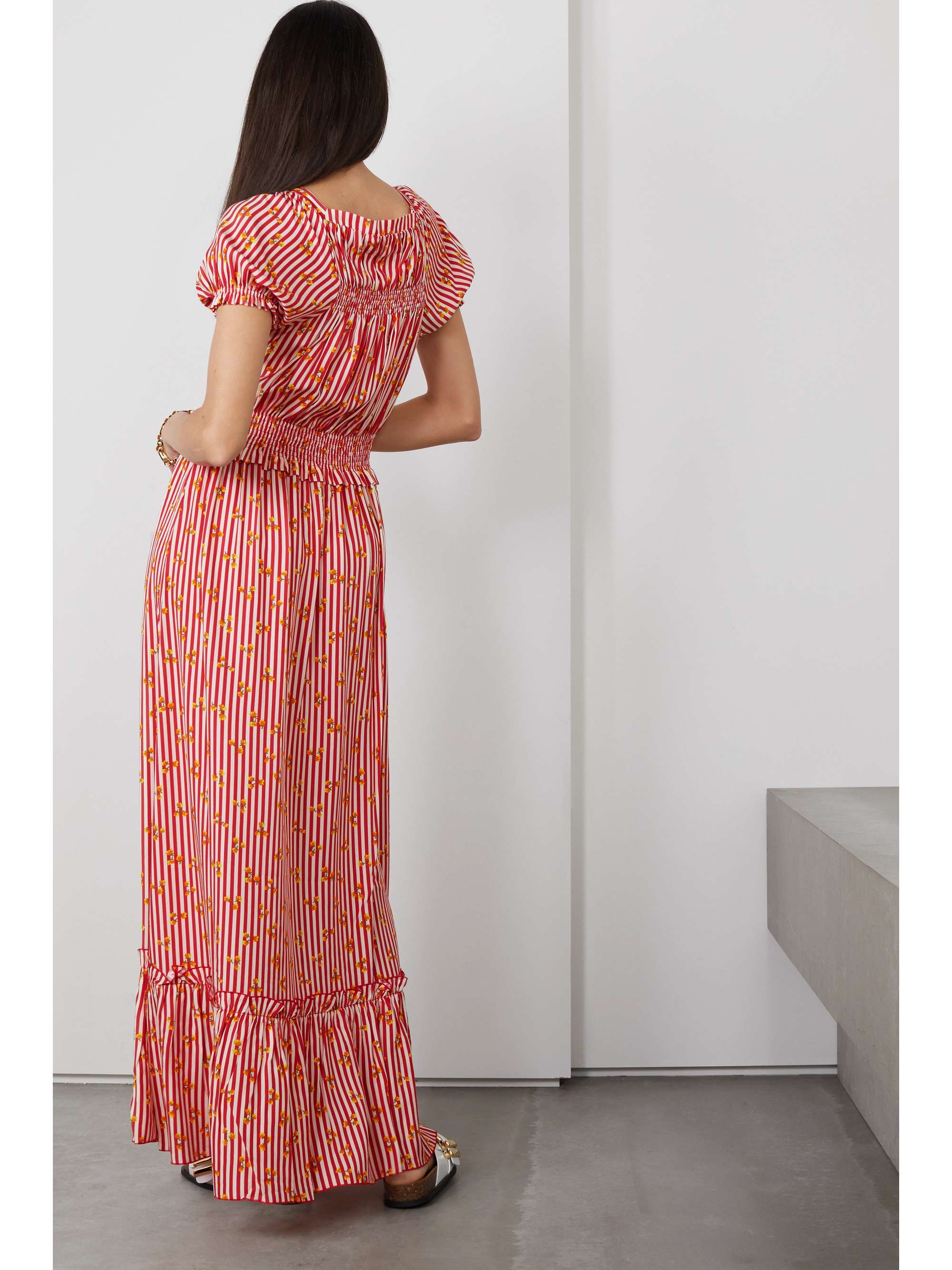 LORETTA CAPONI Stefania ruffled smocked printed poplin maxi dress |  NET-A-PORTER