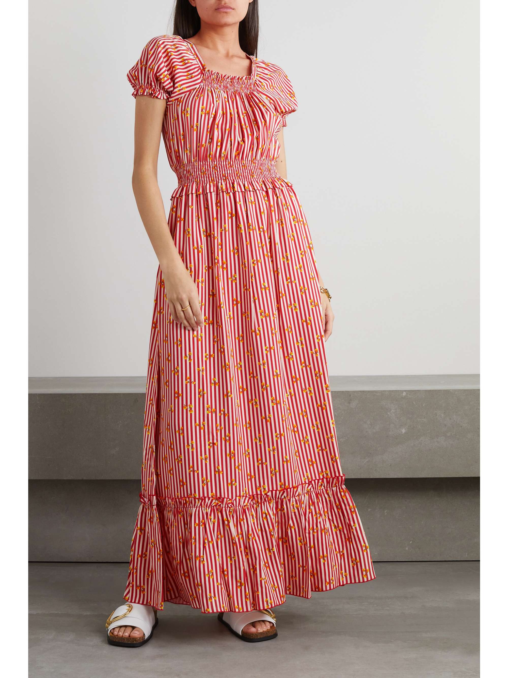 LORETTA CAPONI Stefania ruffled smocked printed poplin maxi dress |  NET-A-PORTER