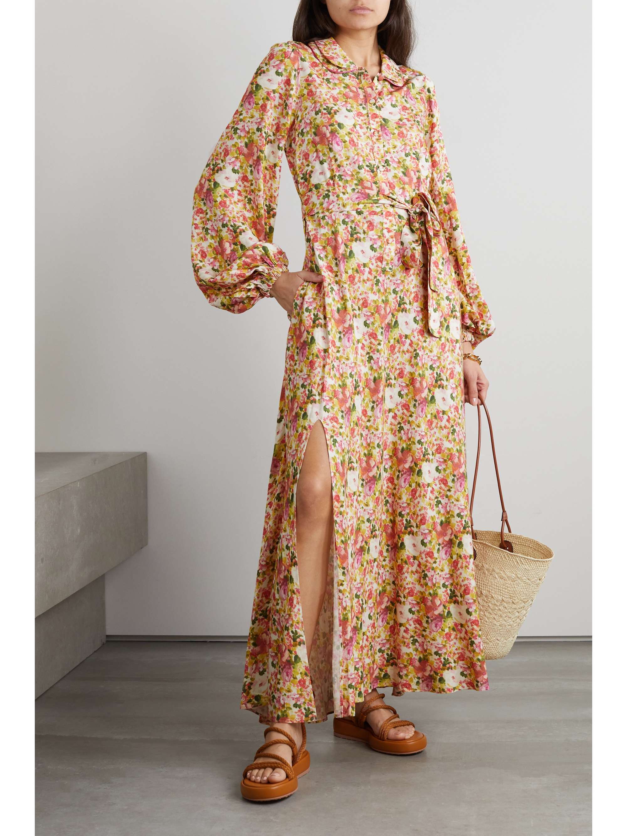 LORETTA CAPONI Malika belted floral-print poplin maxi shirt dress