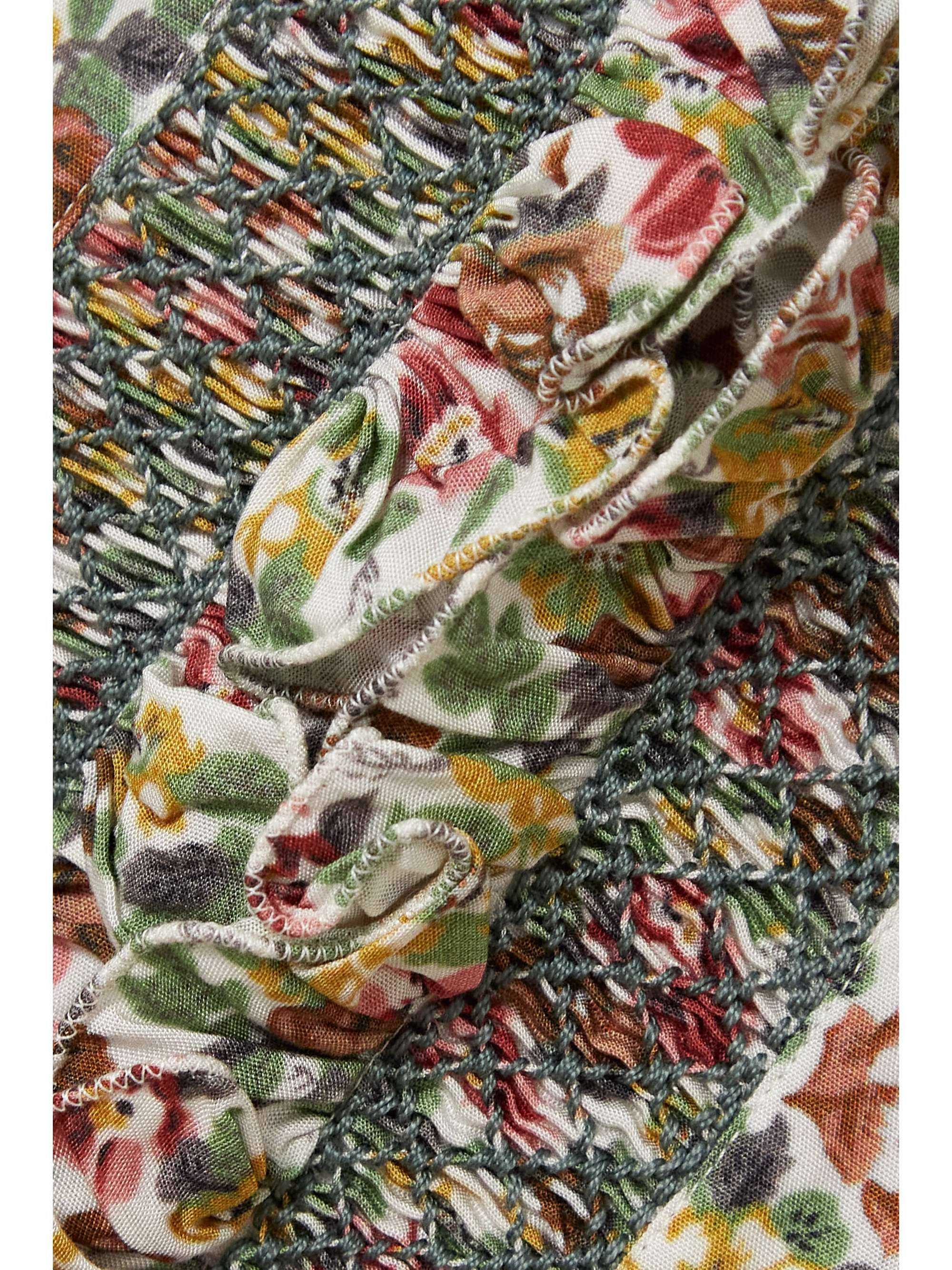 LORETTA CAPONI Donatella ruffled smocked printed poplin blouse