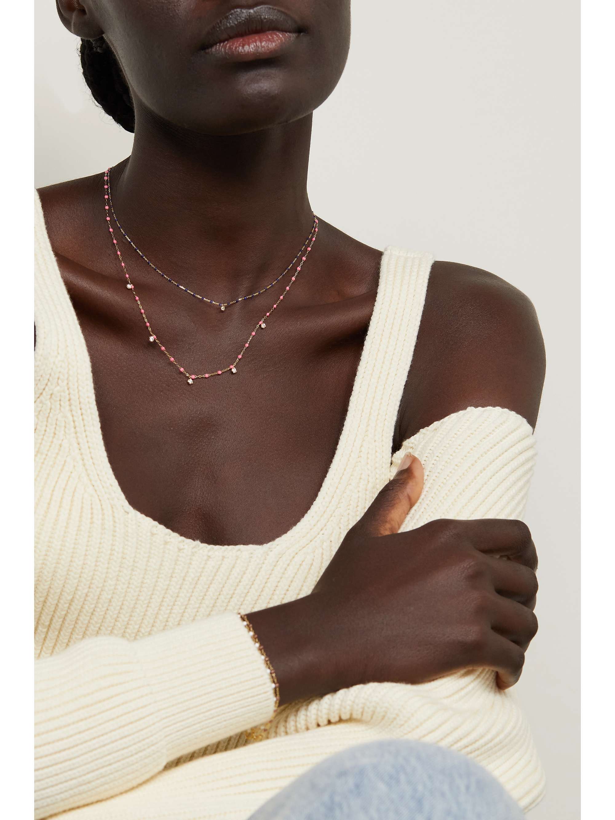 GIGI CLOZEAU Mini Gigi 18-karat gold, resin and diamond necklace