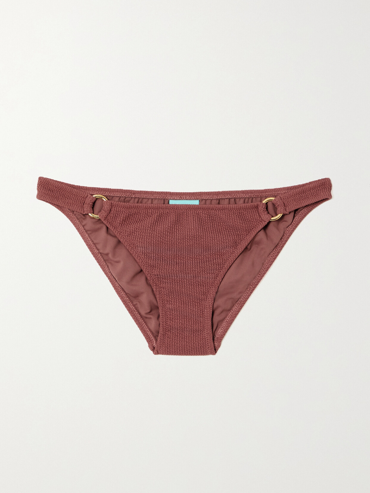 Shop Melissa Odabash Bari Embellished Textured Bikini Briefs In Brown