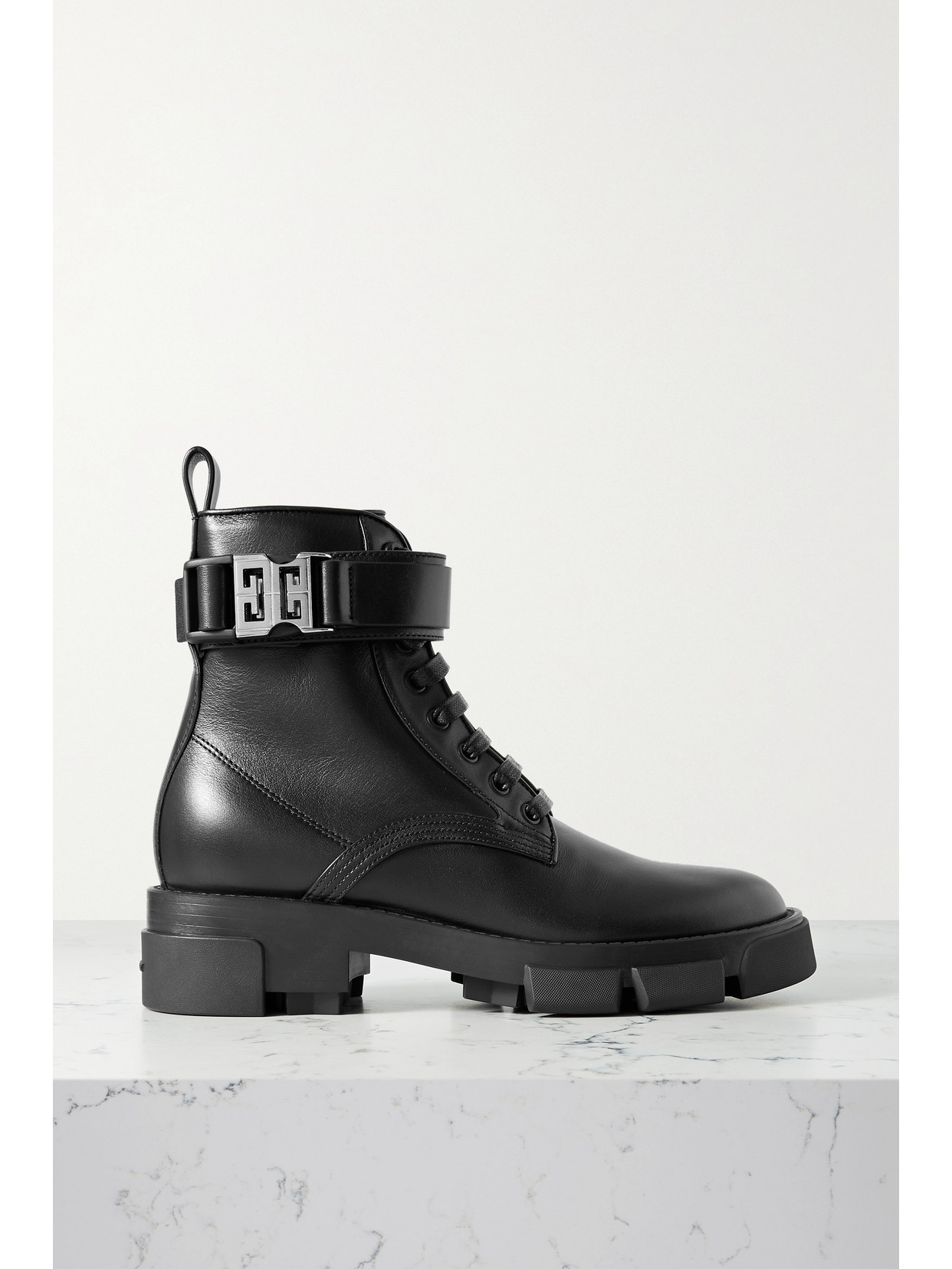 Shop Givenchy Terra Buckled Leather Ankle Boots In Black