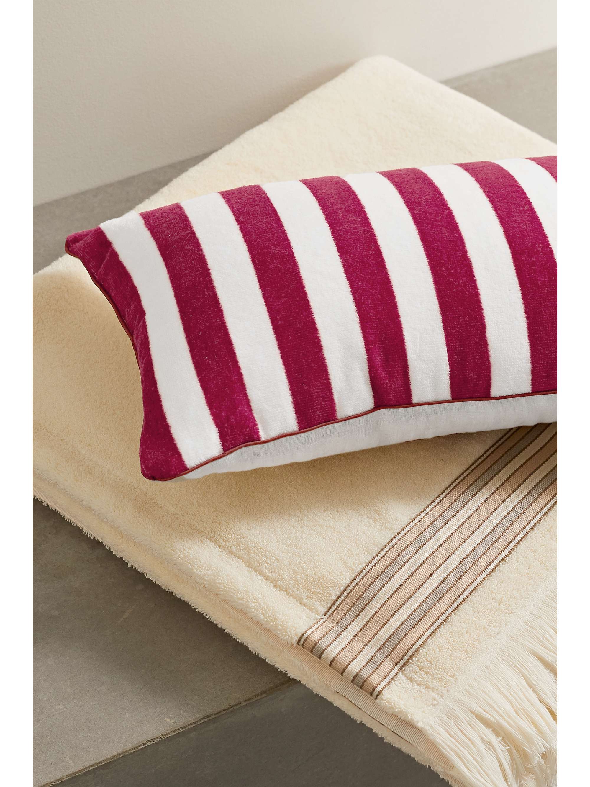 LORO PIANA Striped cotton-terry and linen beach pillow