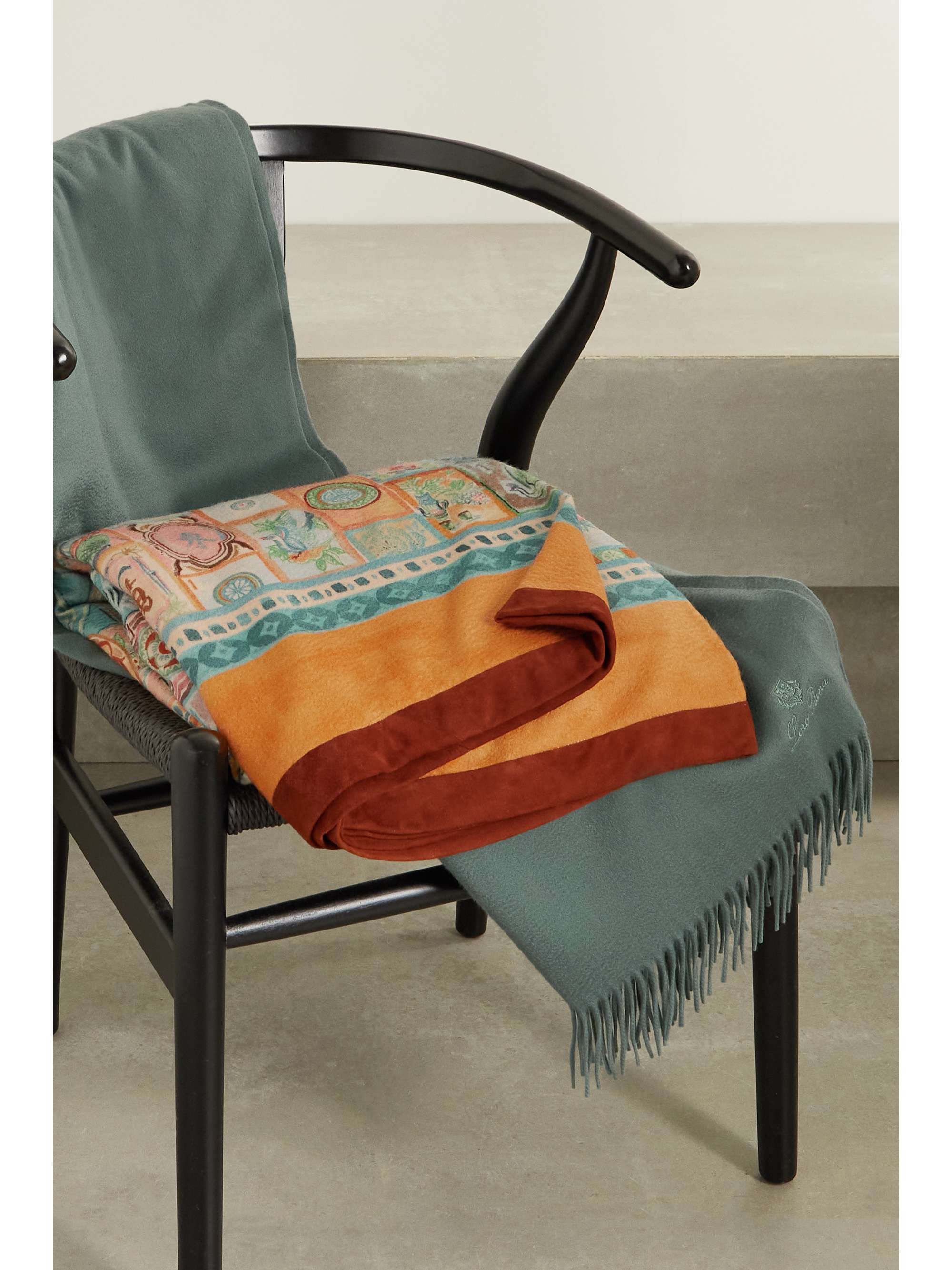 LORO PIANA Suede-trimmed brushed-cashmere throw