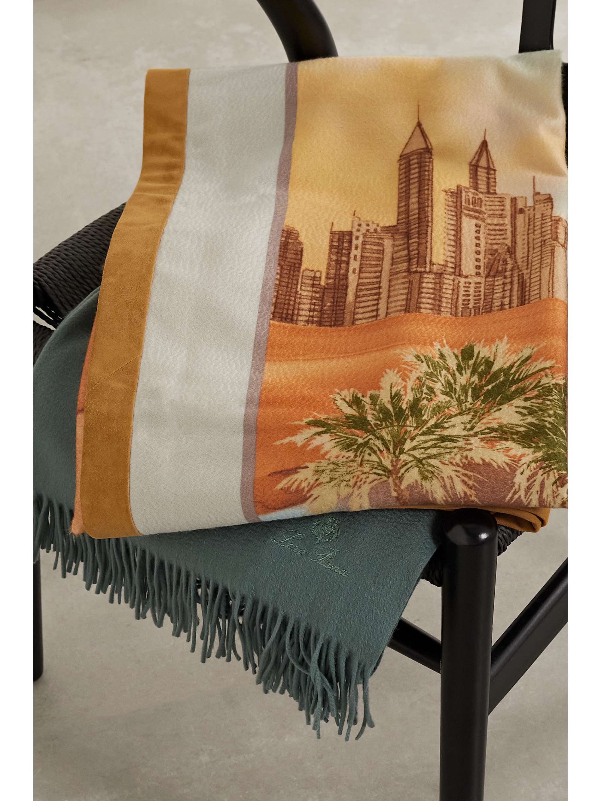 LORO PIANA Golden Hour in Dubai suede-trimmed printed cashmere throw