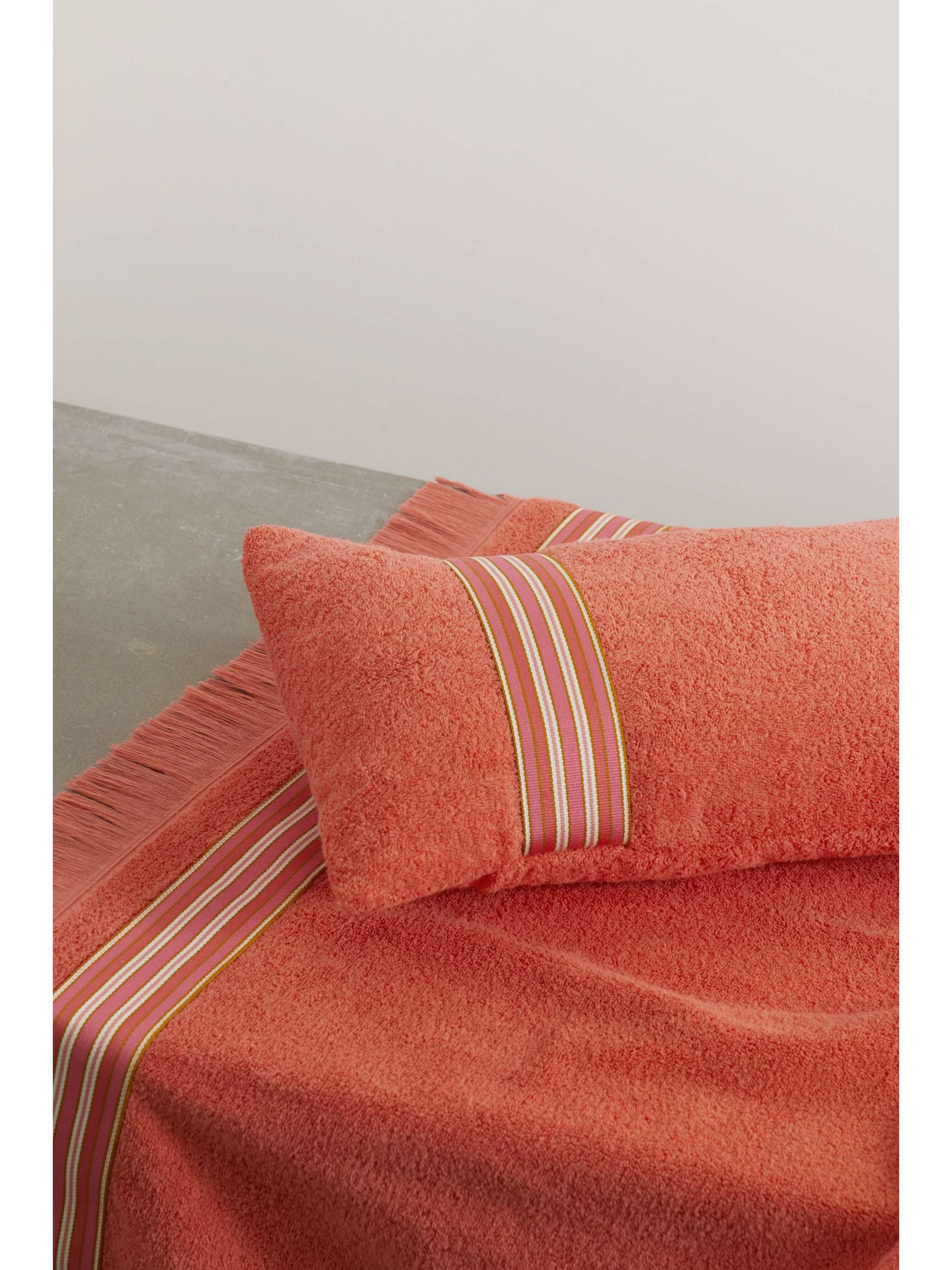 LORO PIANA The Suitcase striped webbing-trimmed cotton-terry beach pillow