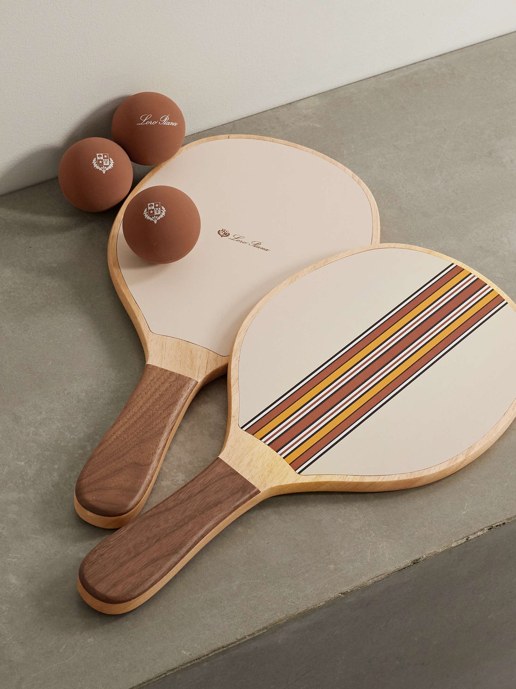 LORO PIANA The Suitcase Stripe wood and leather paddleball set NETAPORTER