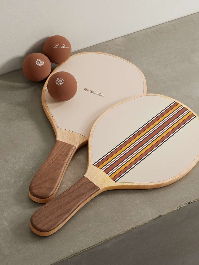 Loro Piana The Suitcase Stripe Wood And Leather Paddleball Set