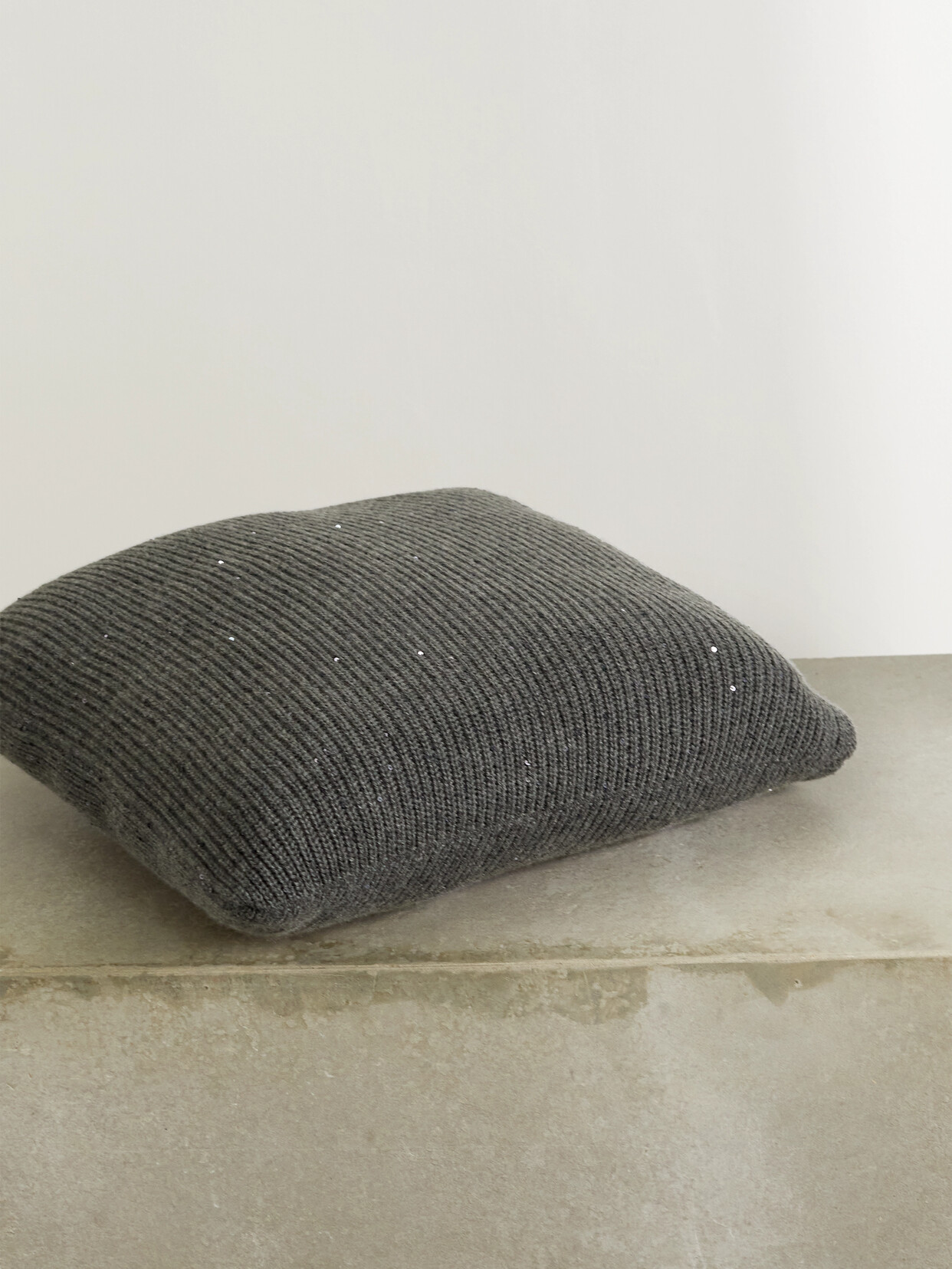 Brunello Cucinelli Sequin-embellished Ribbed Cashmere And Silk-blend Down Cushion In Gray