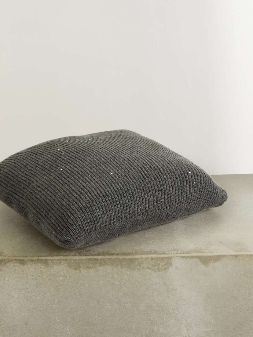 Brunello Cucinelli Sequin-embellished Ribbed Cashmere And Silk-blend Down Cushion