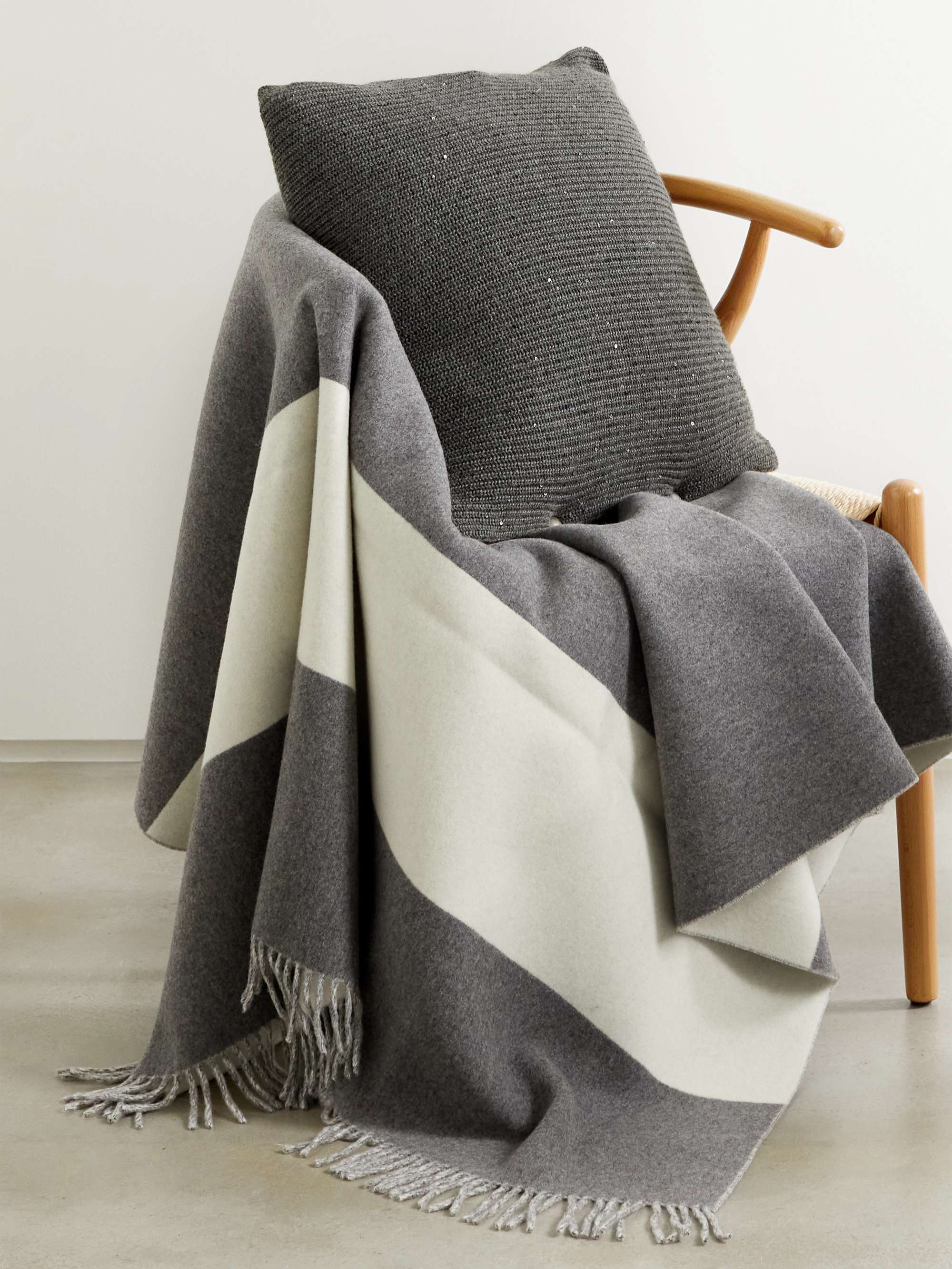 BRUNELLO CUCINELLI Sequin-embellished ribbed cashmere and silk-blend down cushion