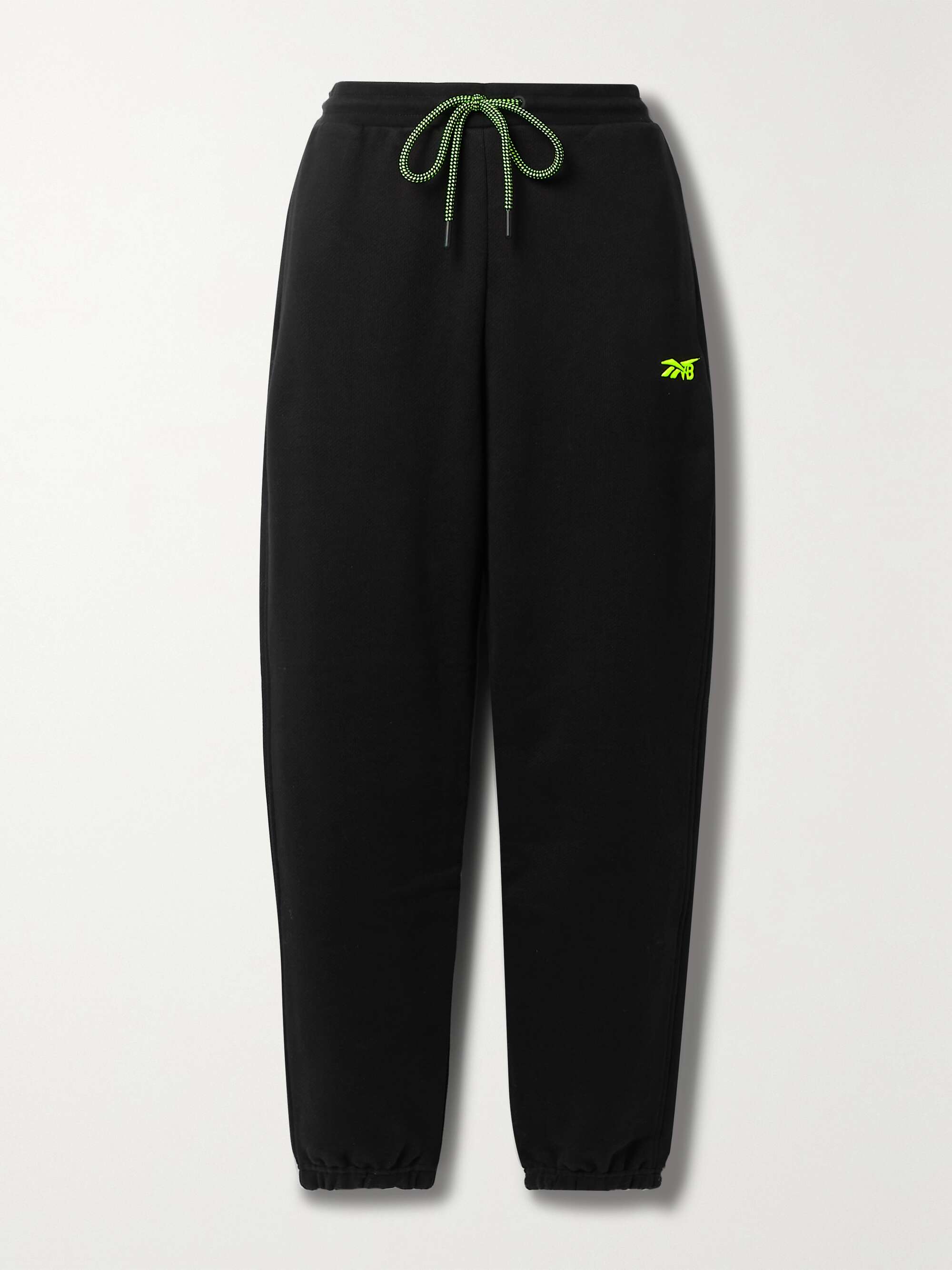 Black Embroidered cotton-jersey track 