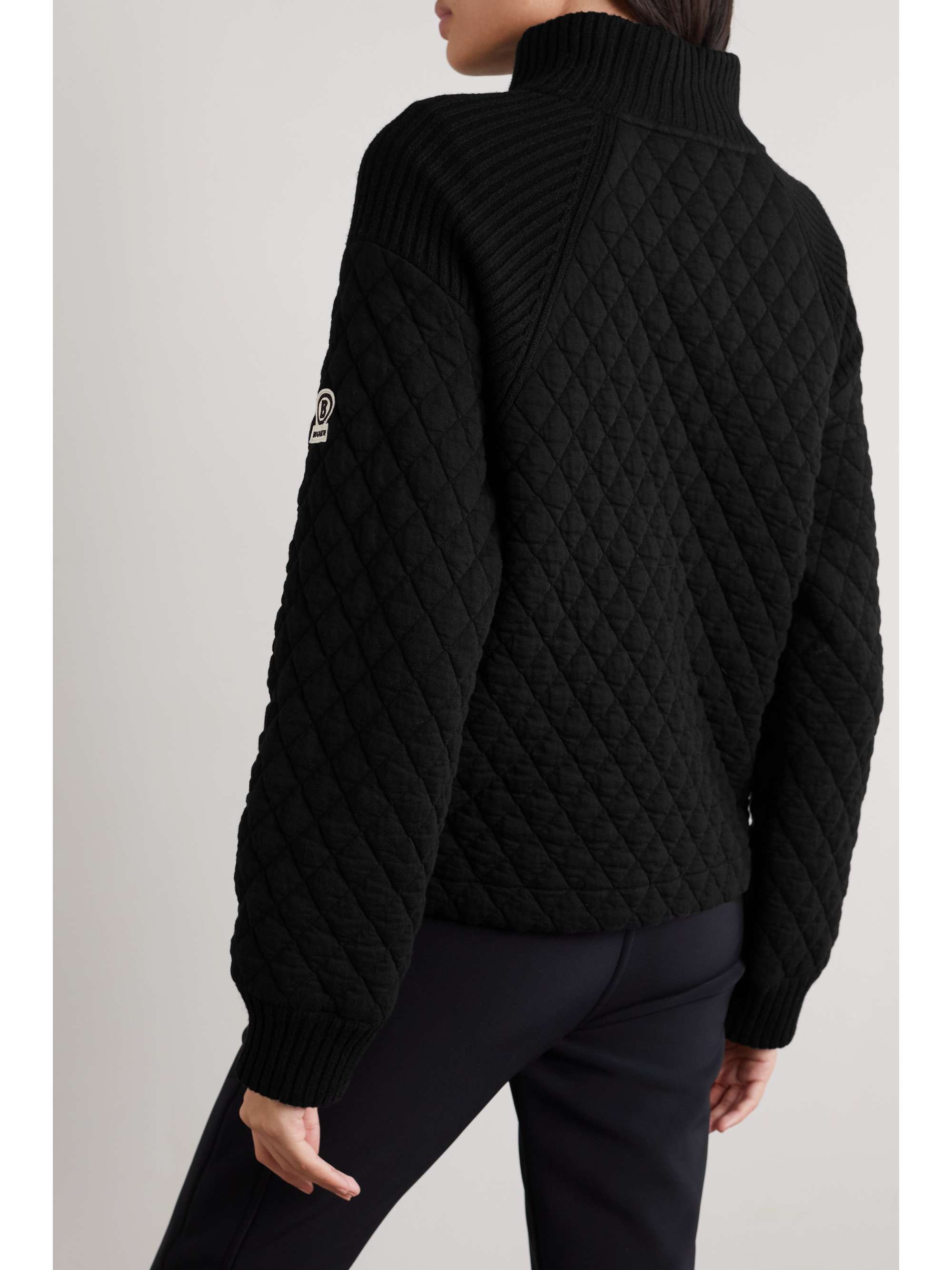 BOGNER Kaley quilted cotton-blend jersey and ribbed-knit turtleneck sweater