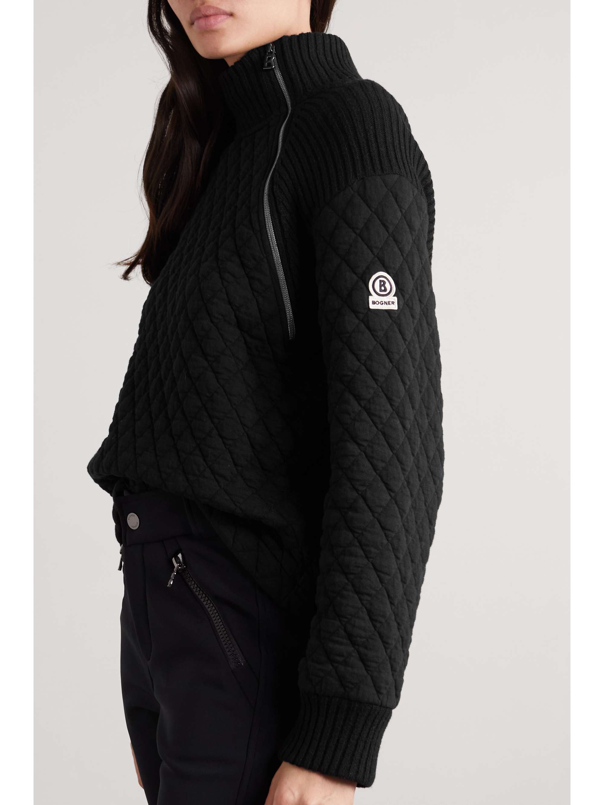 BOGNER Kaley quilted cotton-blend jersey and ribbed-knit turtleneck sweater