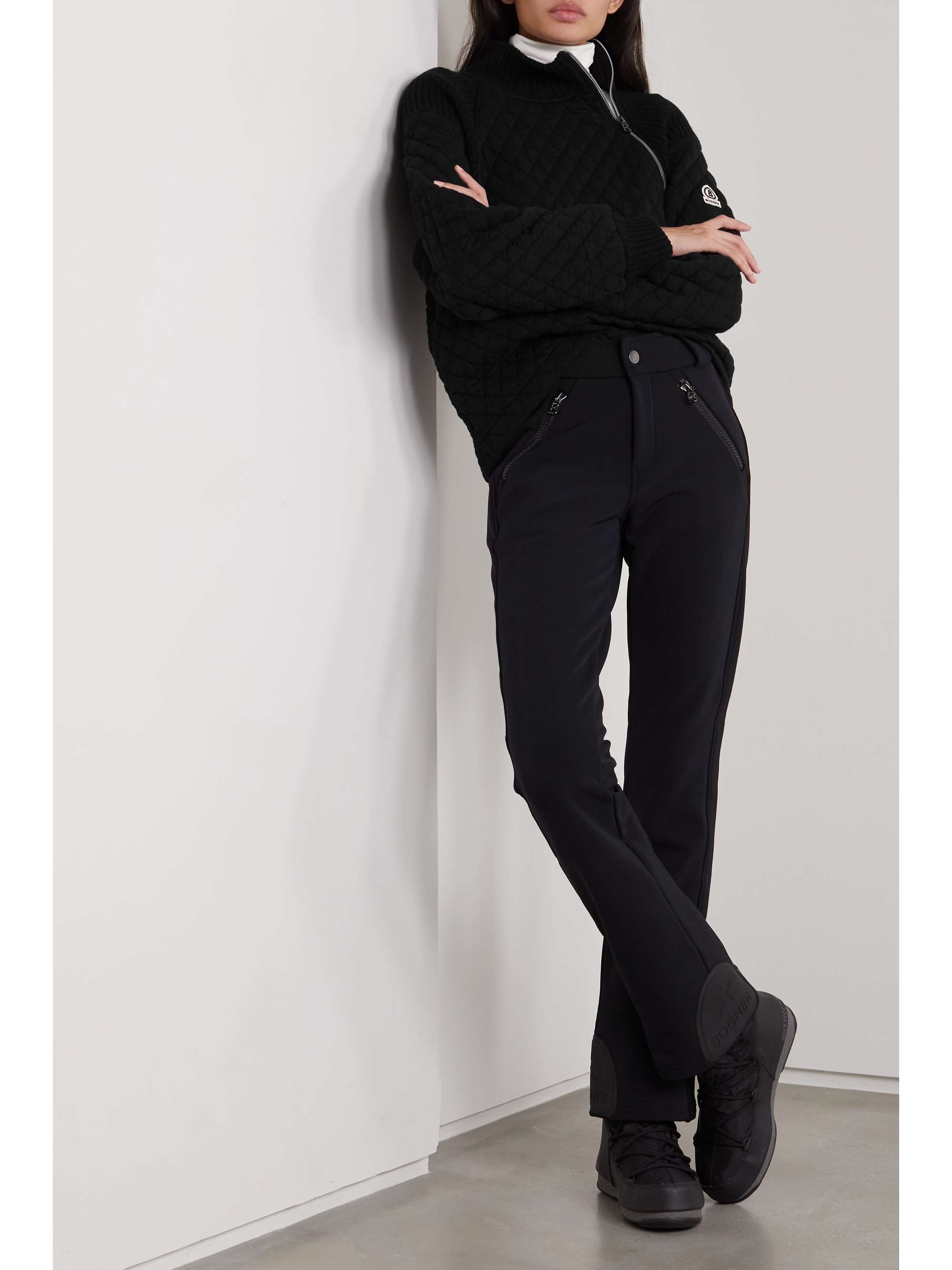 BOGNER Kaley quilted cotton-blend jersey and ribbed-knit turtleneck sweater