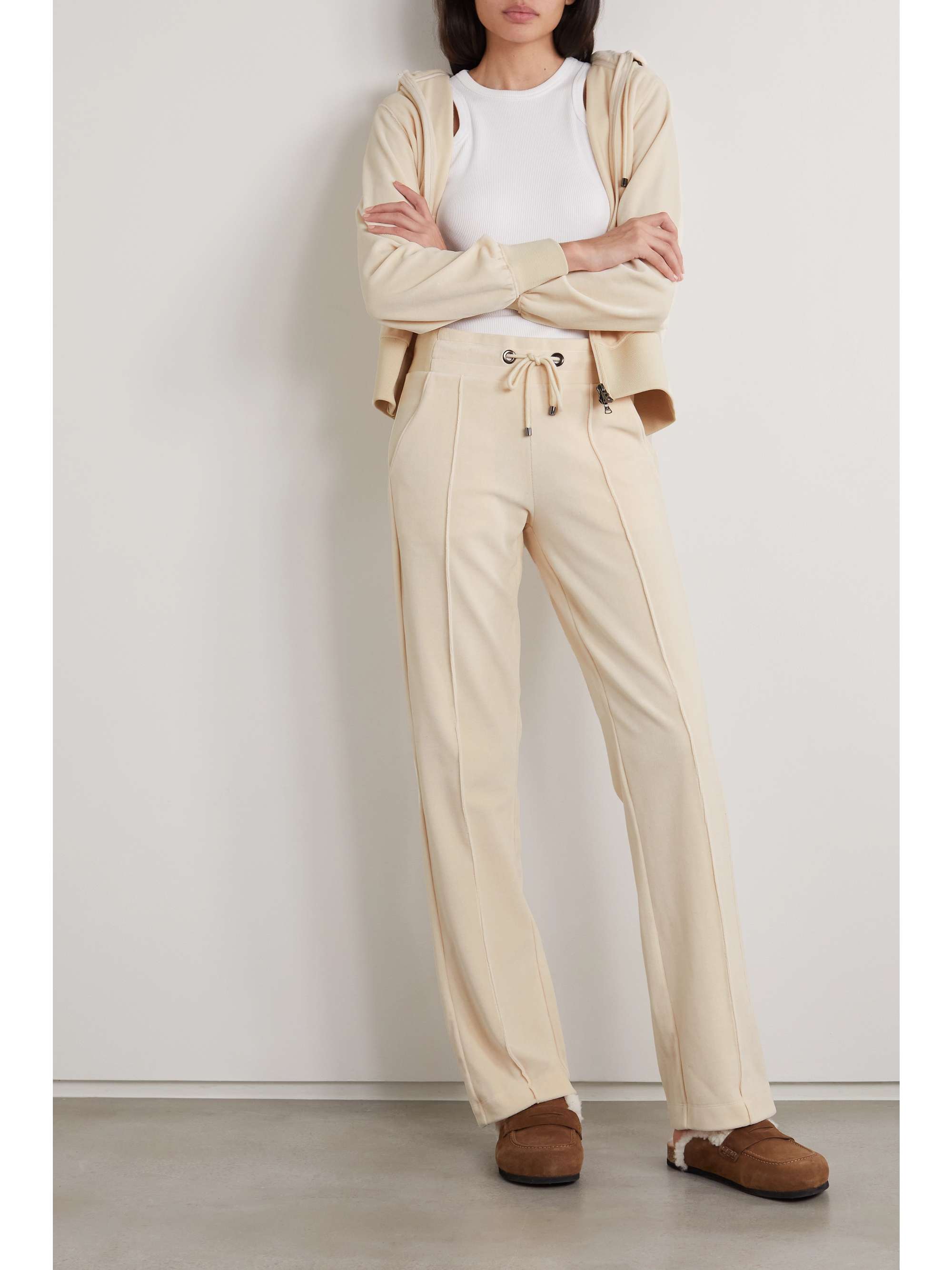 Beige Liddia cotton-blend velour 