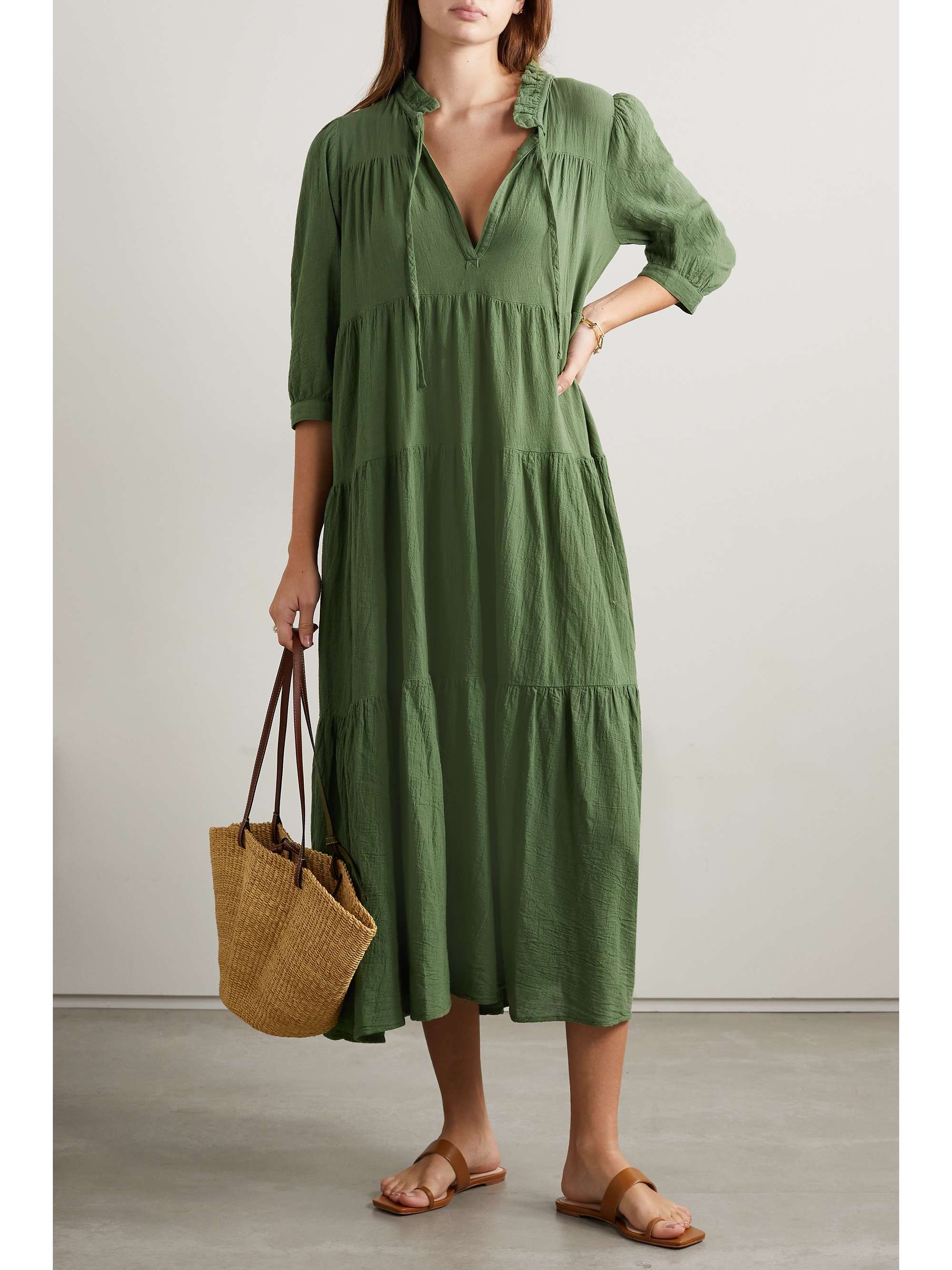 HONORINE Giselle tiered crinkled cottongauze maxi dress NETAPORTER