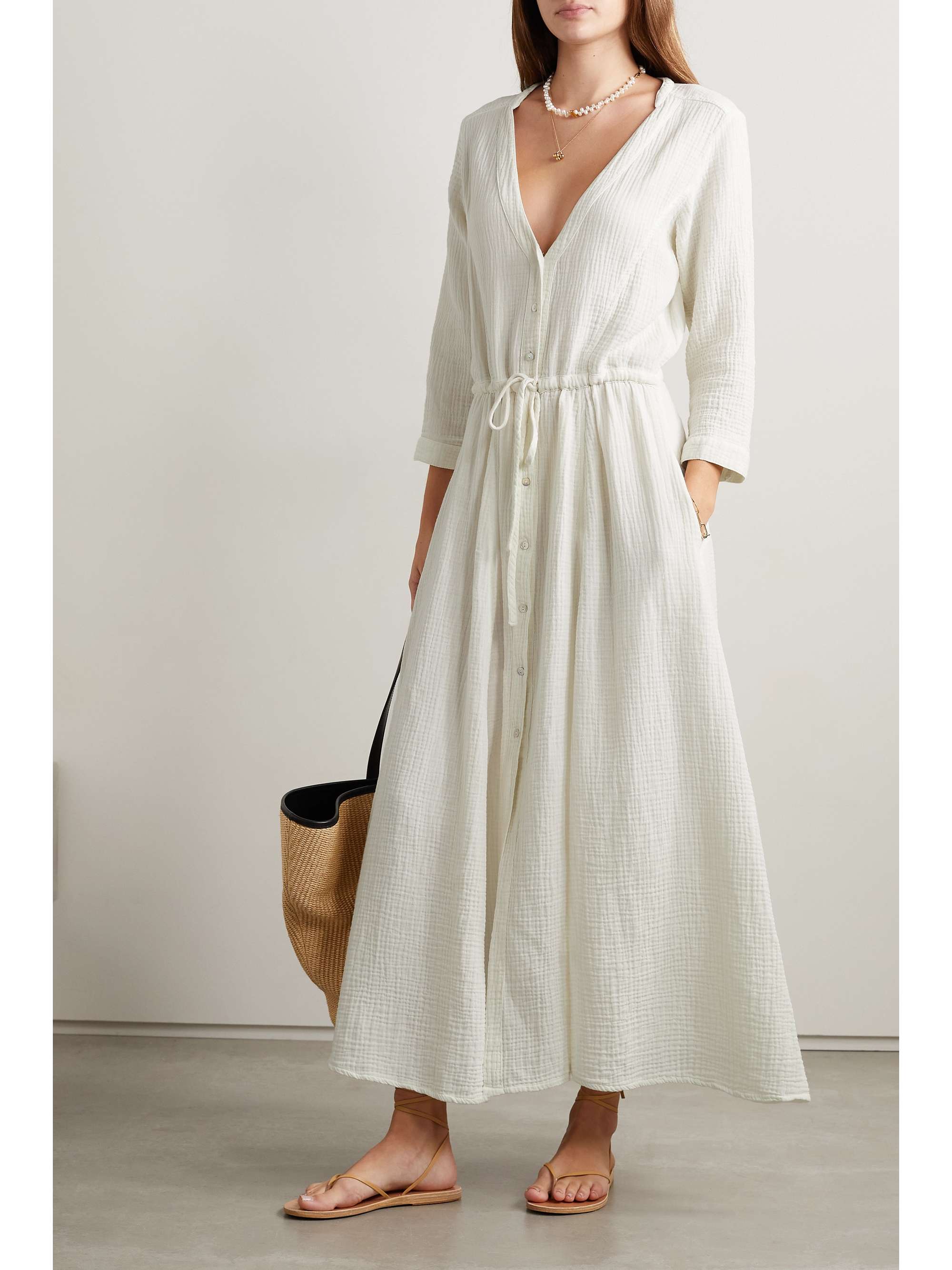 HONORINE Georgia cotton-seersucker midi dress | NET-A-PORTER