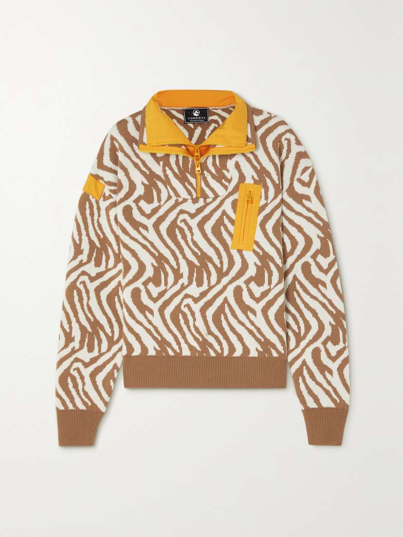 Cordova The Banff Shell-trimmed Zebra-jacquard Merino Wool Sweater