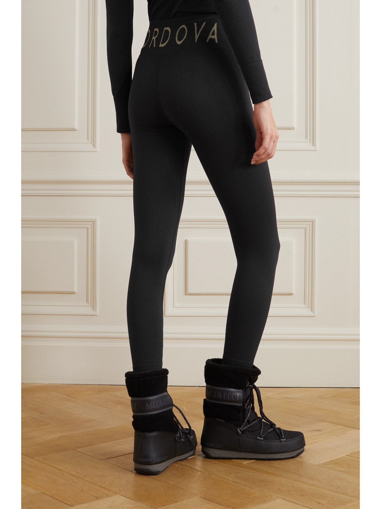 Cordova Signature Ribbed Intarsia Stretch-knit Leggings In Black