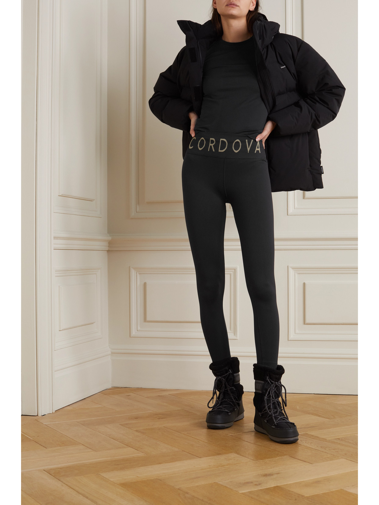 Cordova Signature Ribbed Intarsia Stretch-knit Leggings In Black