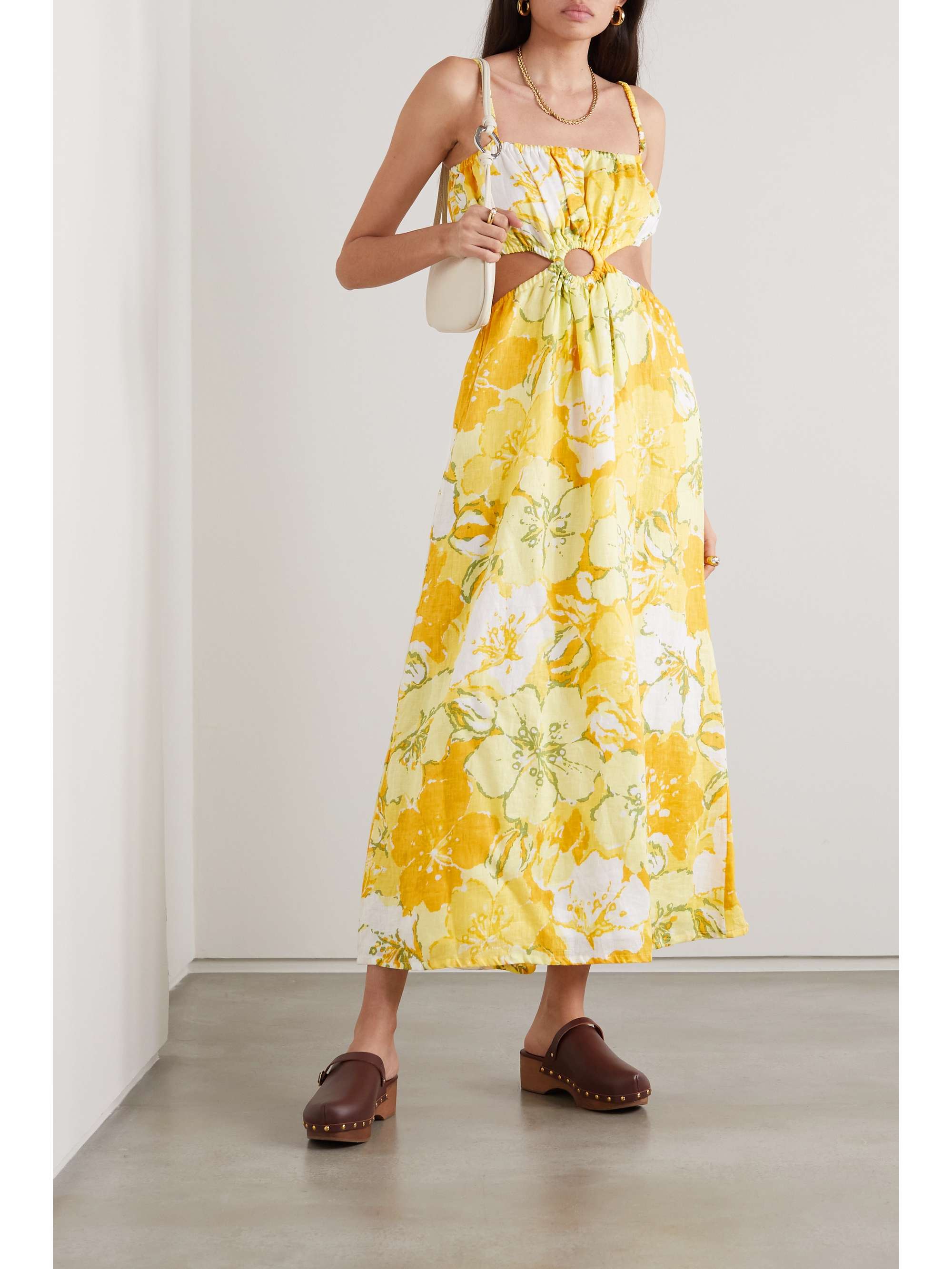 Yellow El Rio cutout floral-print linen ...