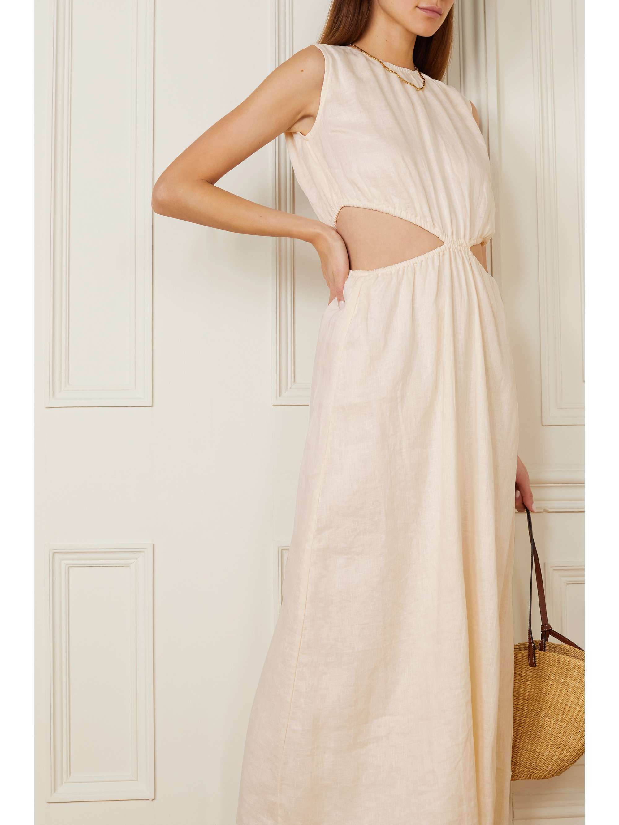 FAITHFULL THE BRAND Las Flores cutout gathered linen maxi dress NETA