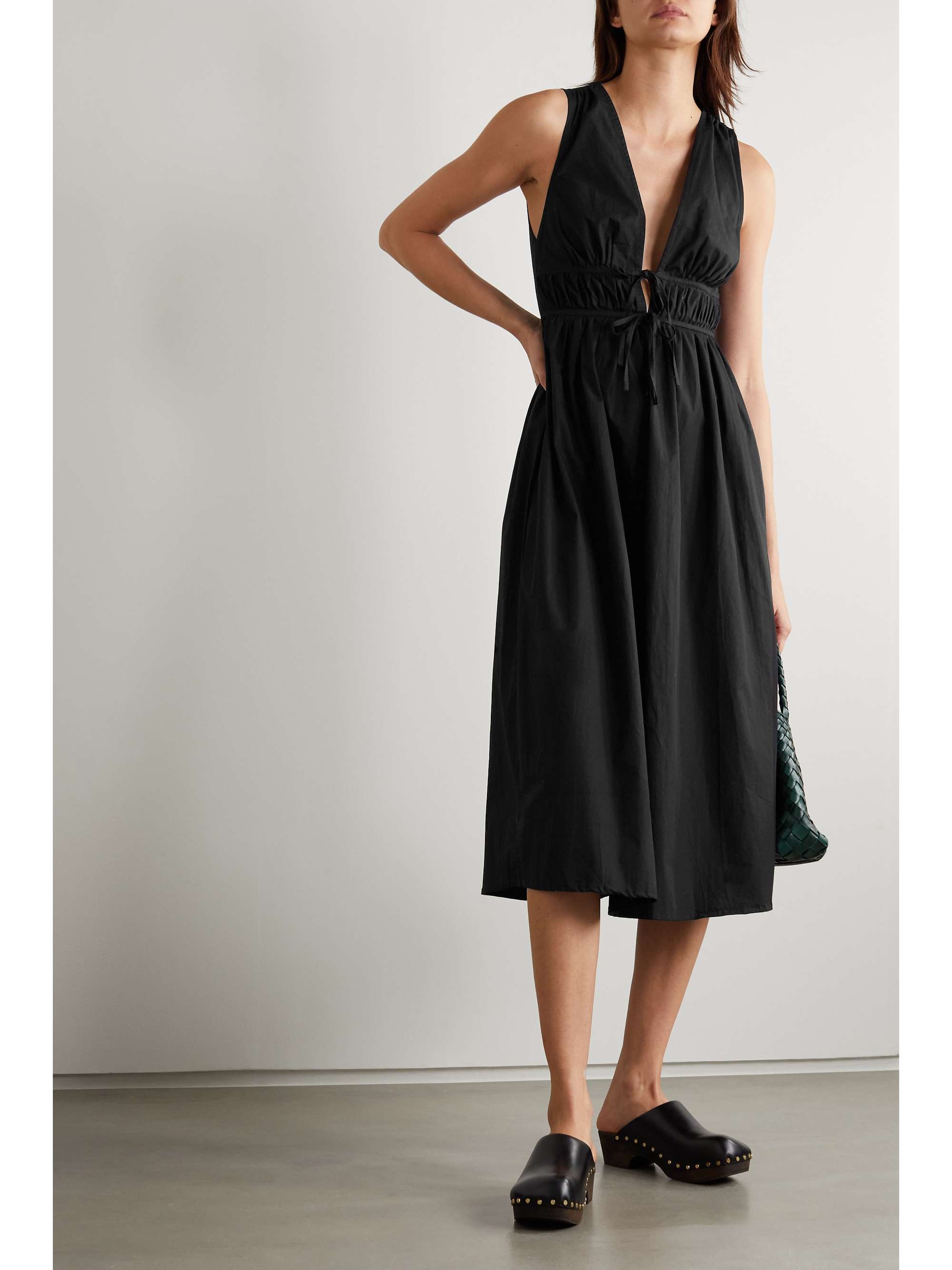 Black Andressa gathered cotton-poplin 