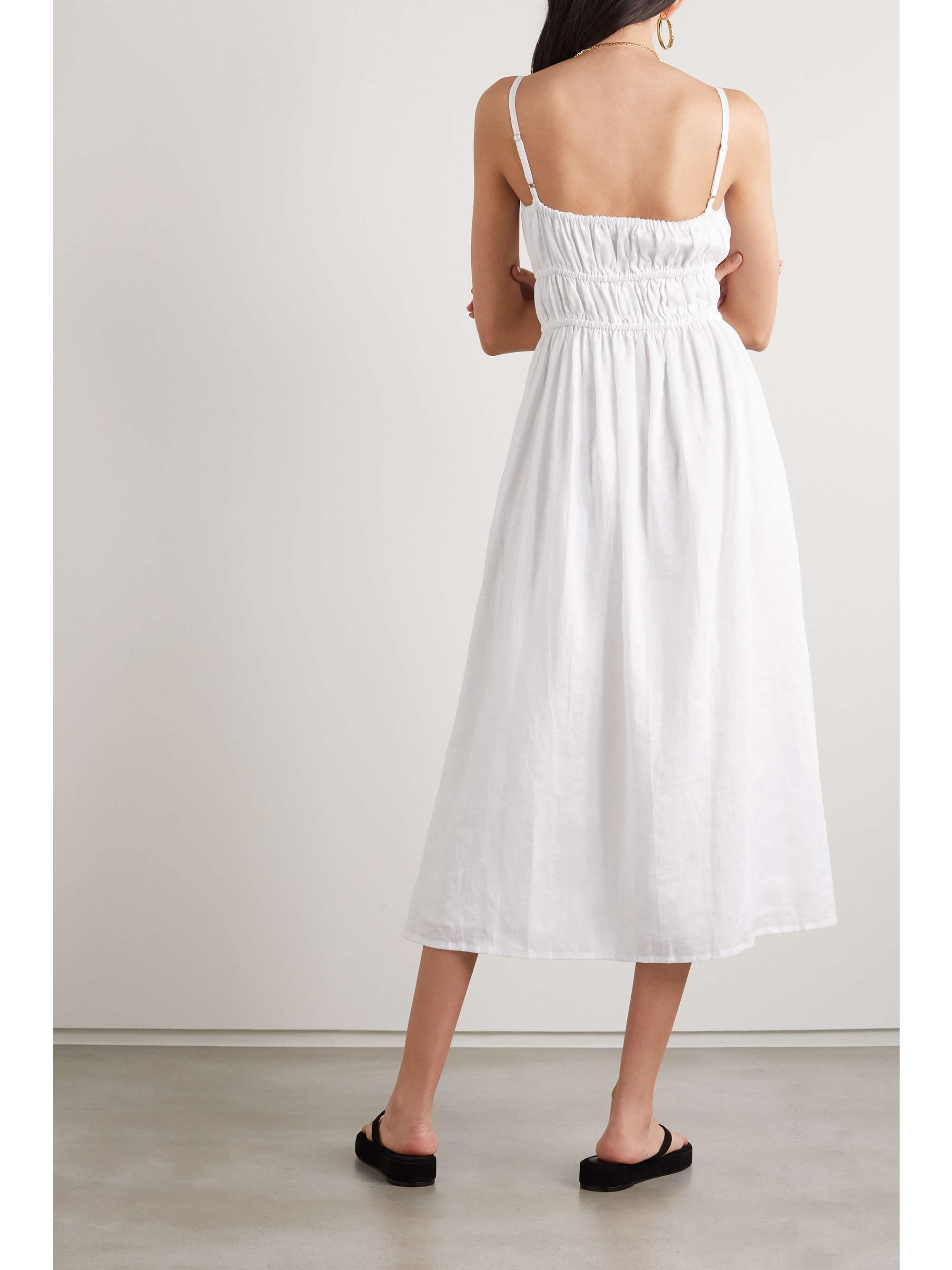 FAITHFULL THE BRAND Francesca shirred linen midi dress
