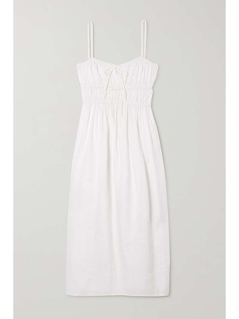 Faithfull Francesca Shirred Linen Midi Dress -  - xx large