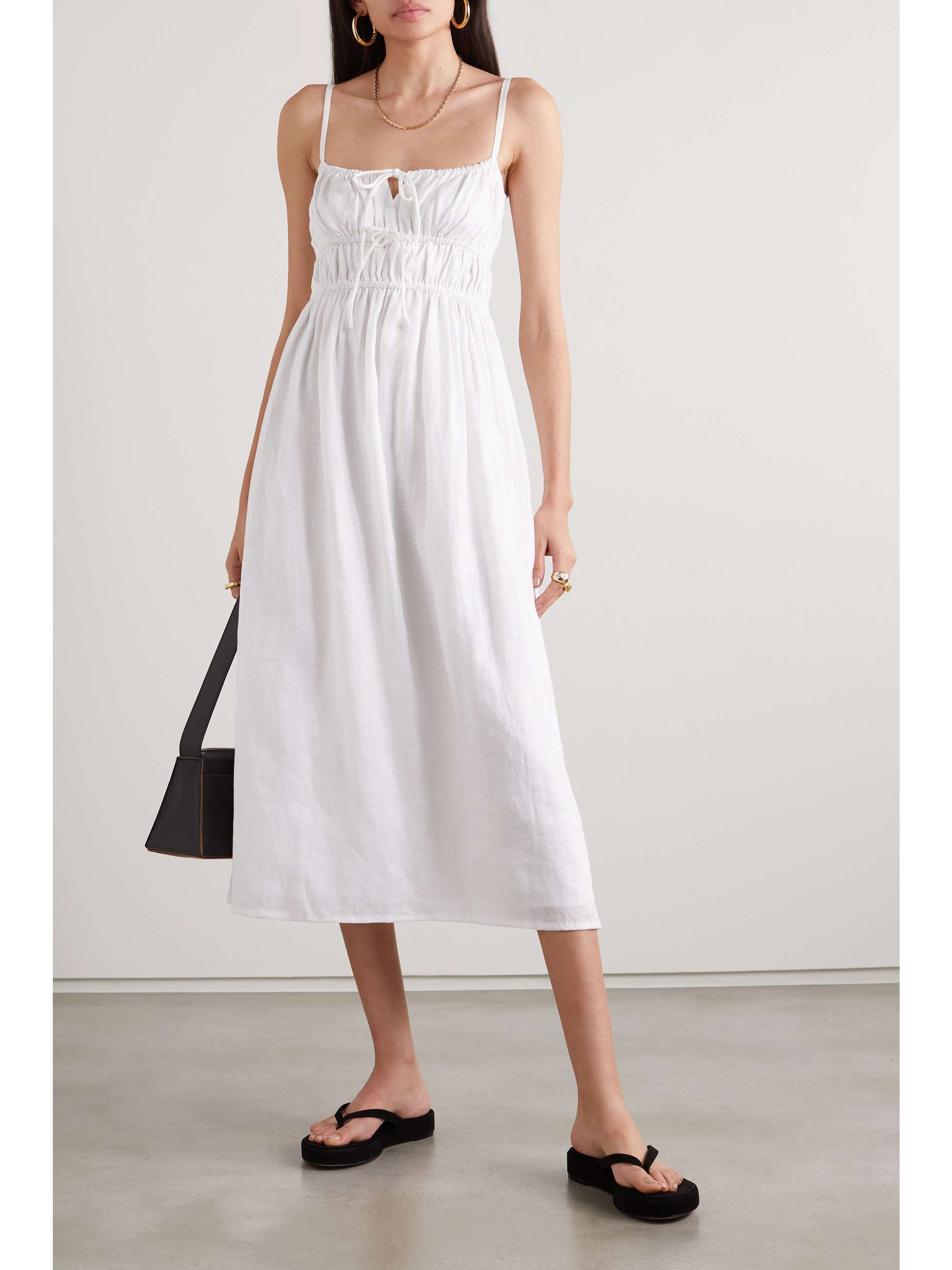 FAITHFULL THE BRAND Francesca shirred linen midi dress
