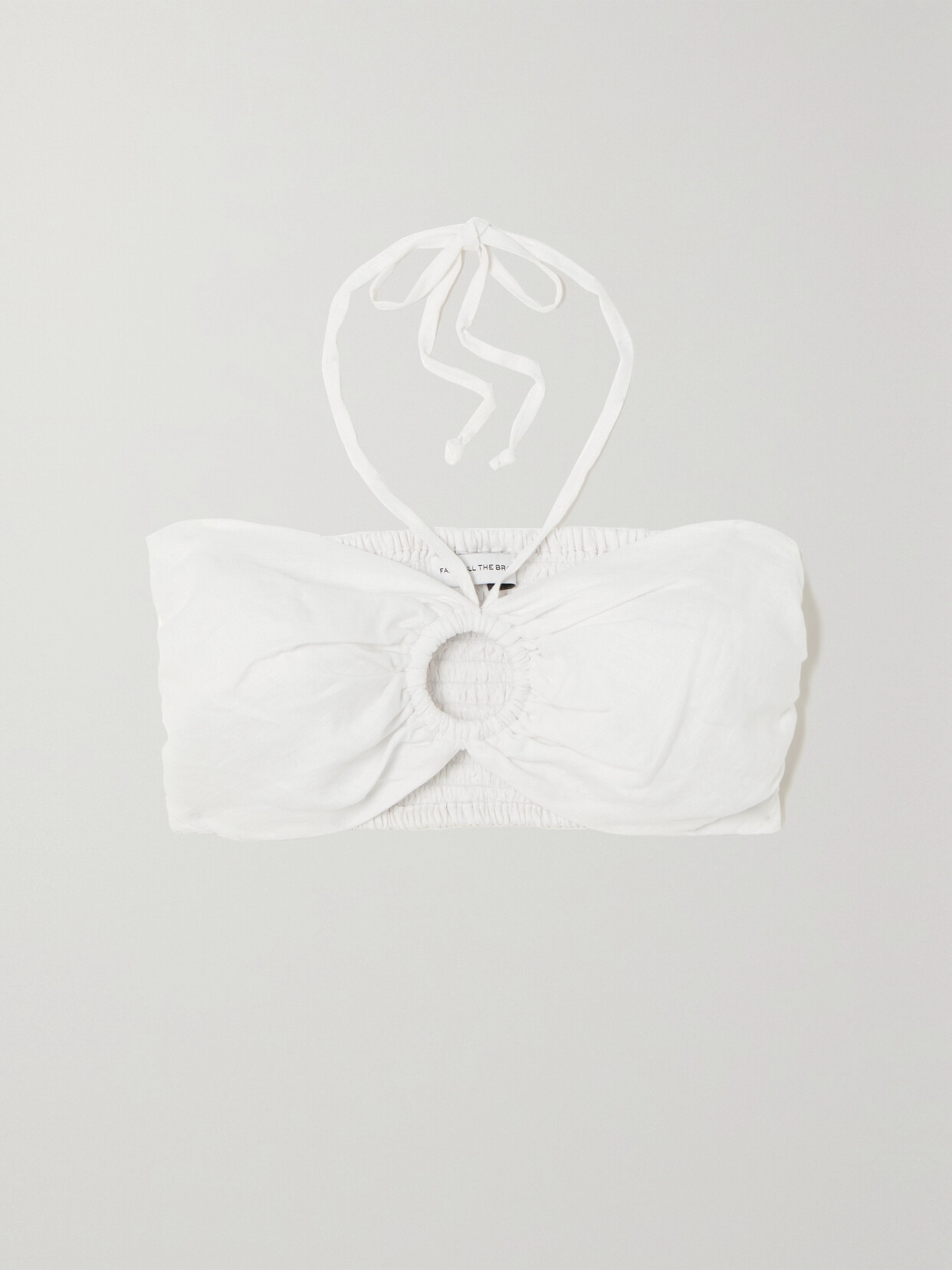 Faithfull The Brand Cyprus Cropped Cutout Shirred Linen Halterneck Top In White