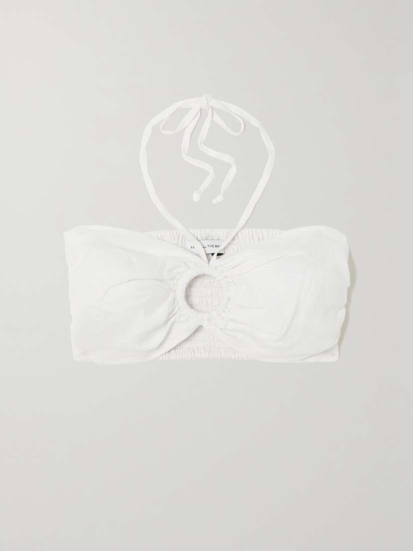 Faithfull Cyprus Cropped Cutout Shirred Linen Halterneck Top